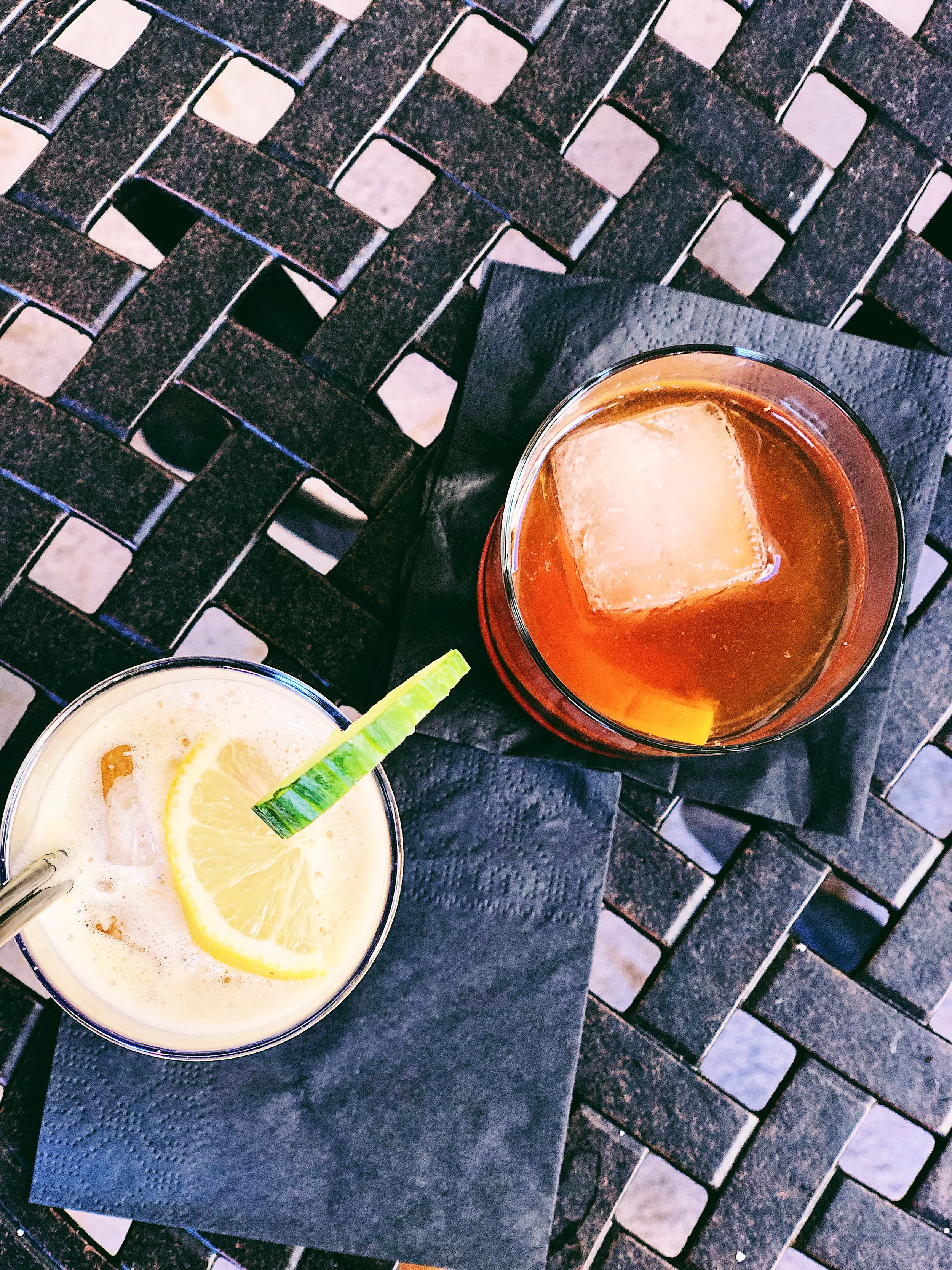 Thanksgiving drinks at the Hotel Paisano: Pimms Cup and an Old Fashioned.
