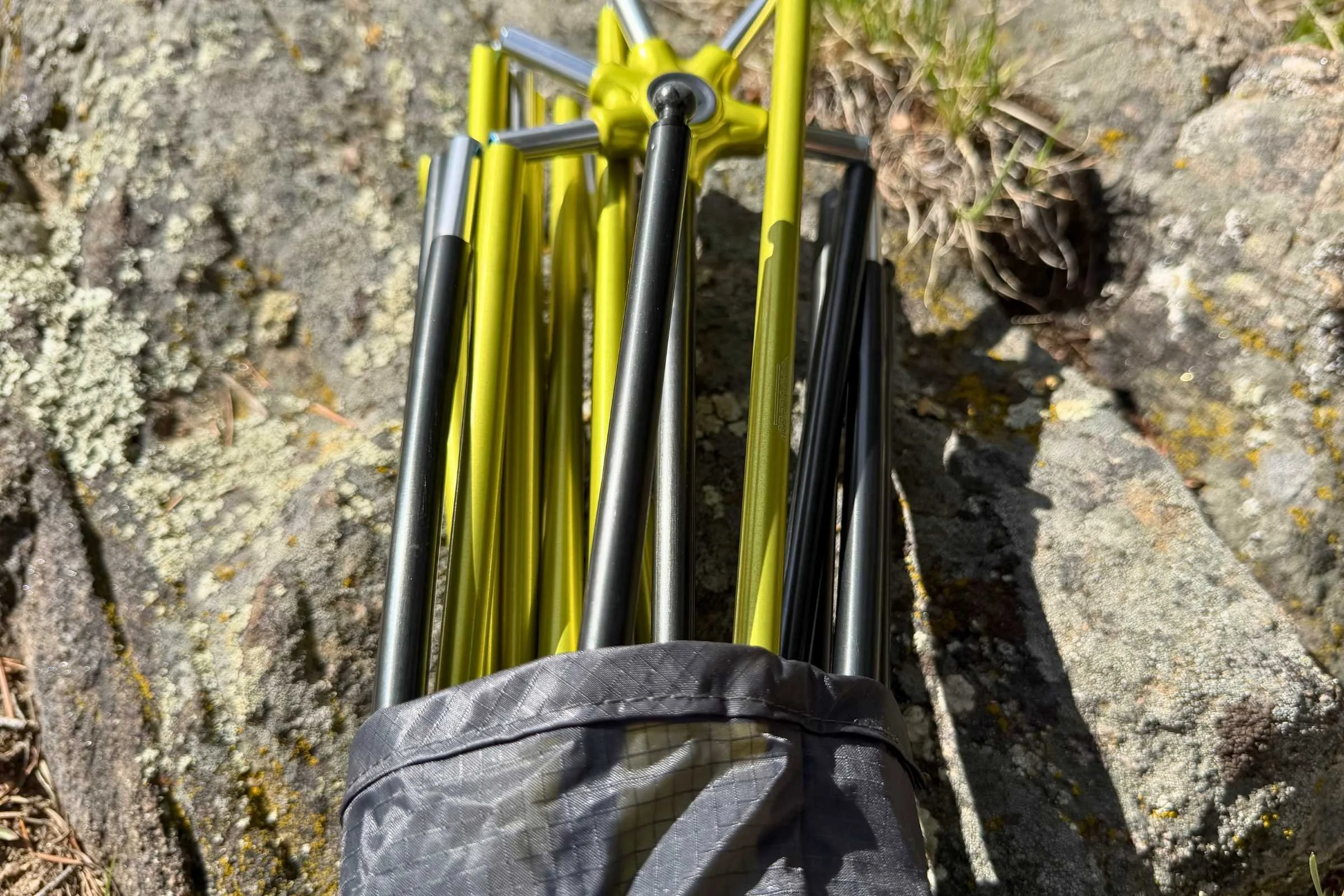 A closeup of the NEMO's poles, yellow and black