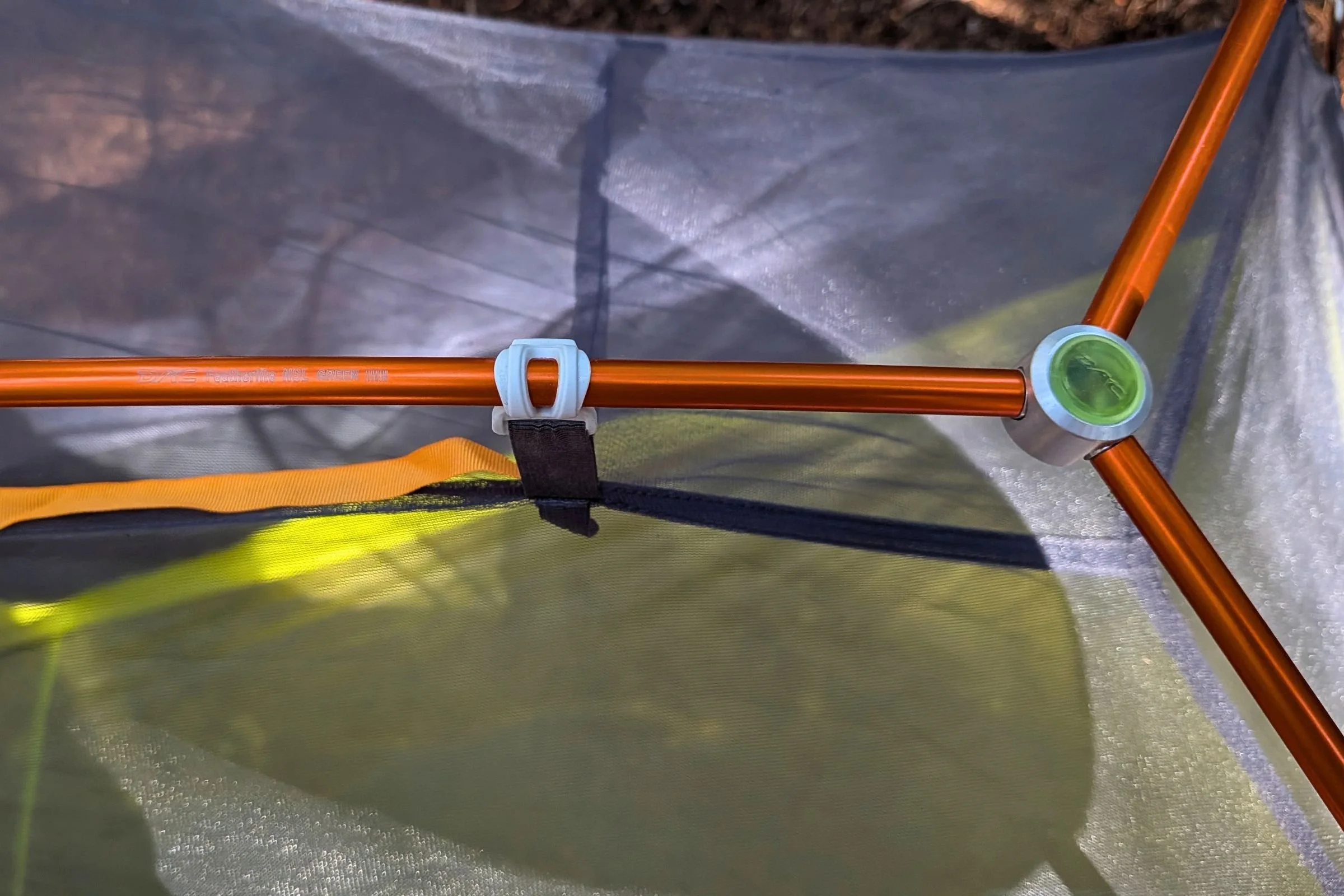 A closeup of the pole system of the Big Agnes Tiger Wall UL1 Bikepack Tent
