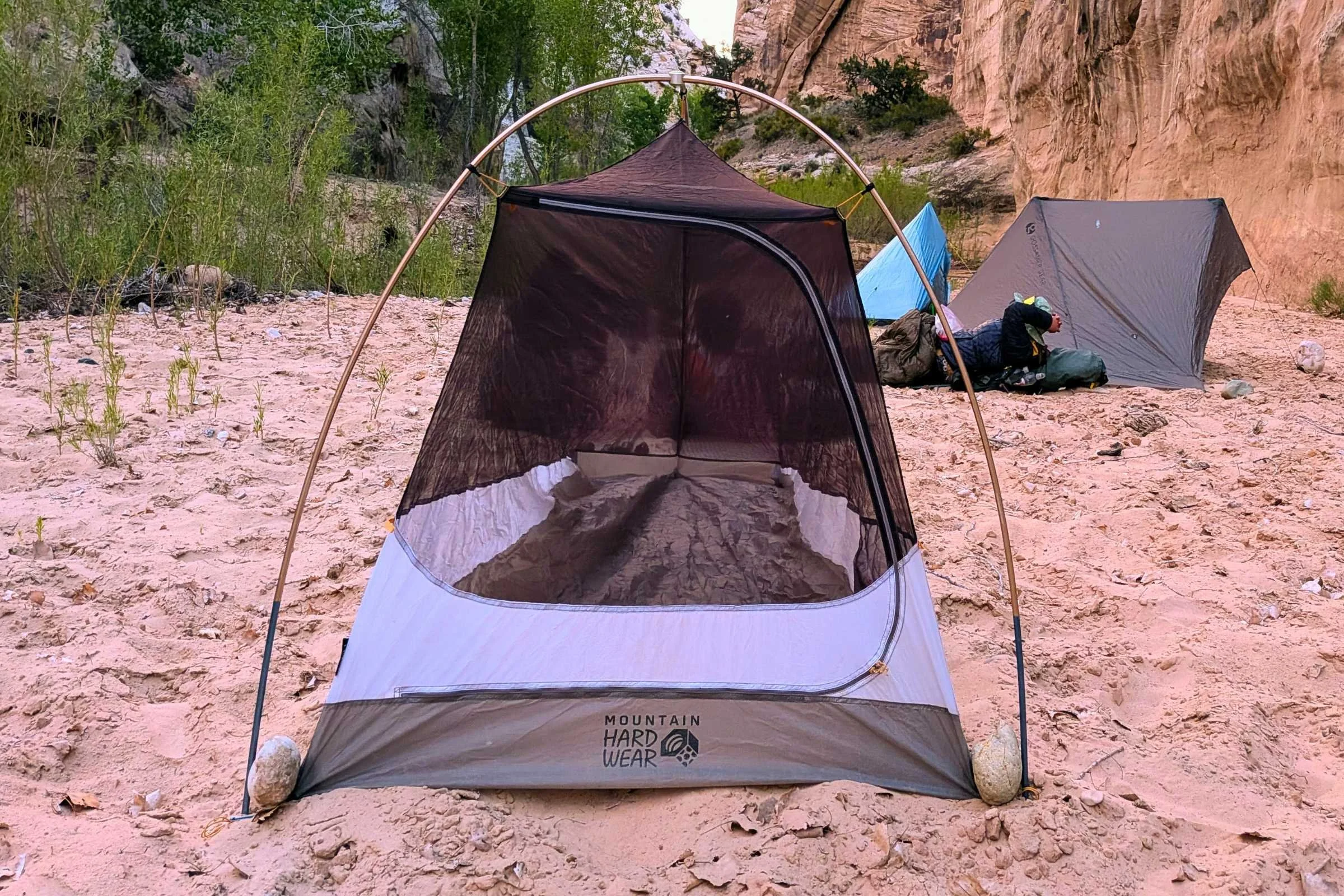Front view of the Mountain Hardwear Nimbus UL tent in the desert