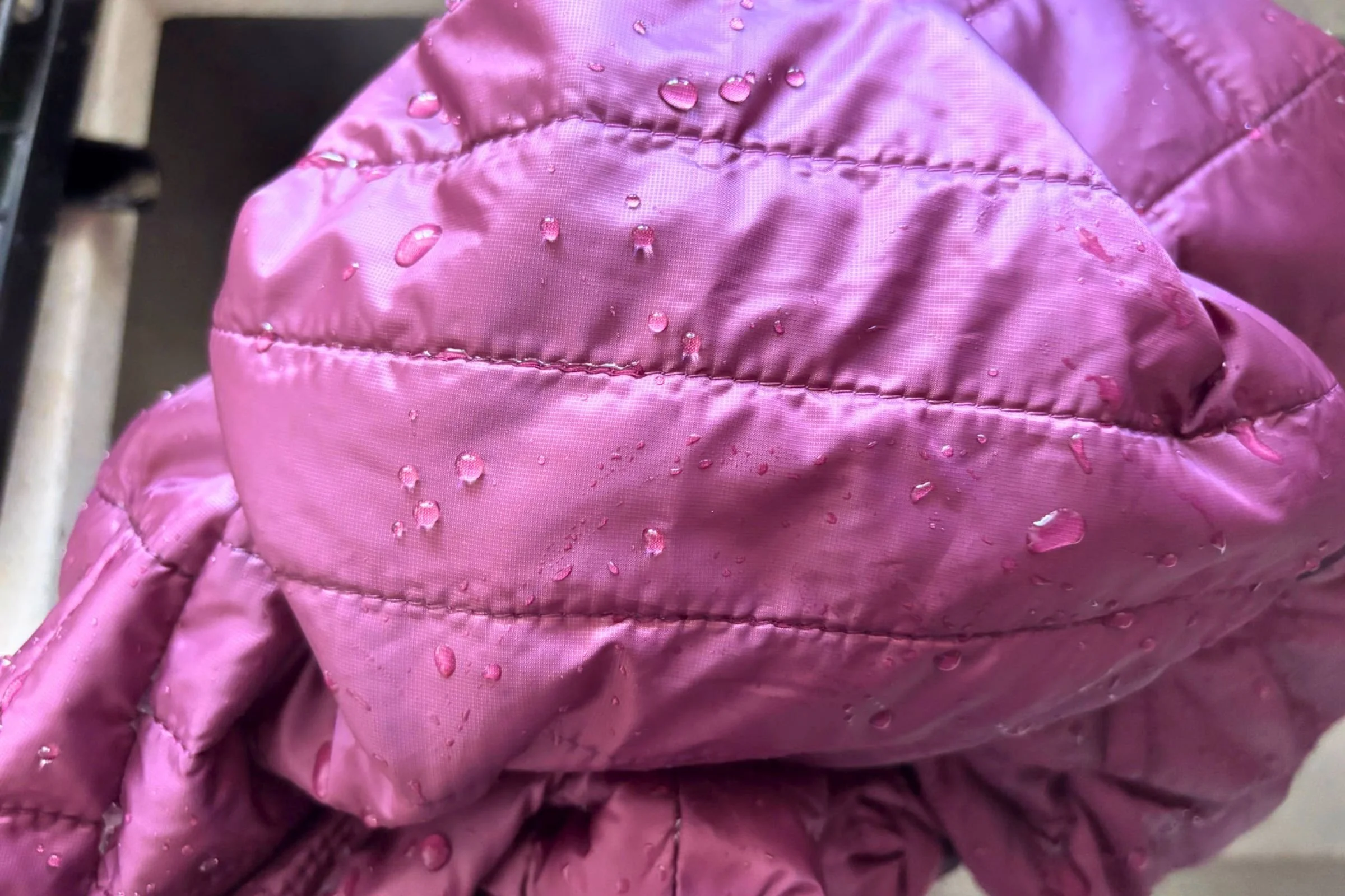 Testing the waterproofness of Patagonia Nano Puff jacket.