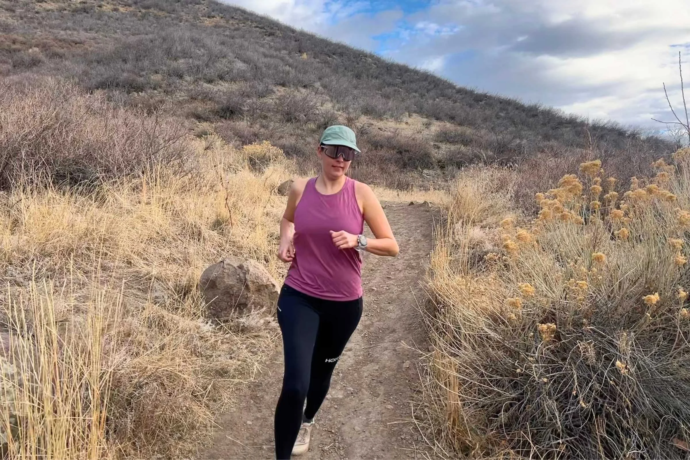 Testing the Title Nine Tech Athena 2.0 sports bra while on a trail run. Photo by Mary Murphy.