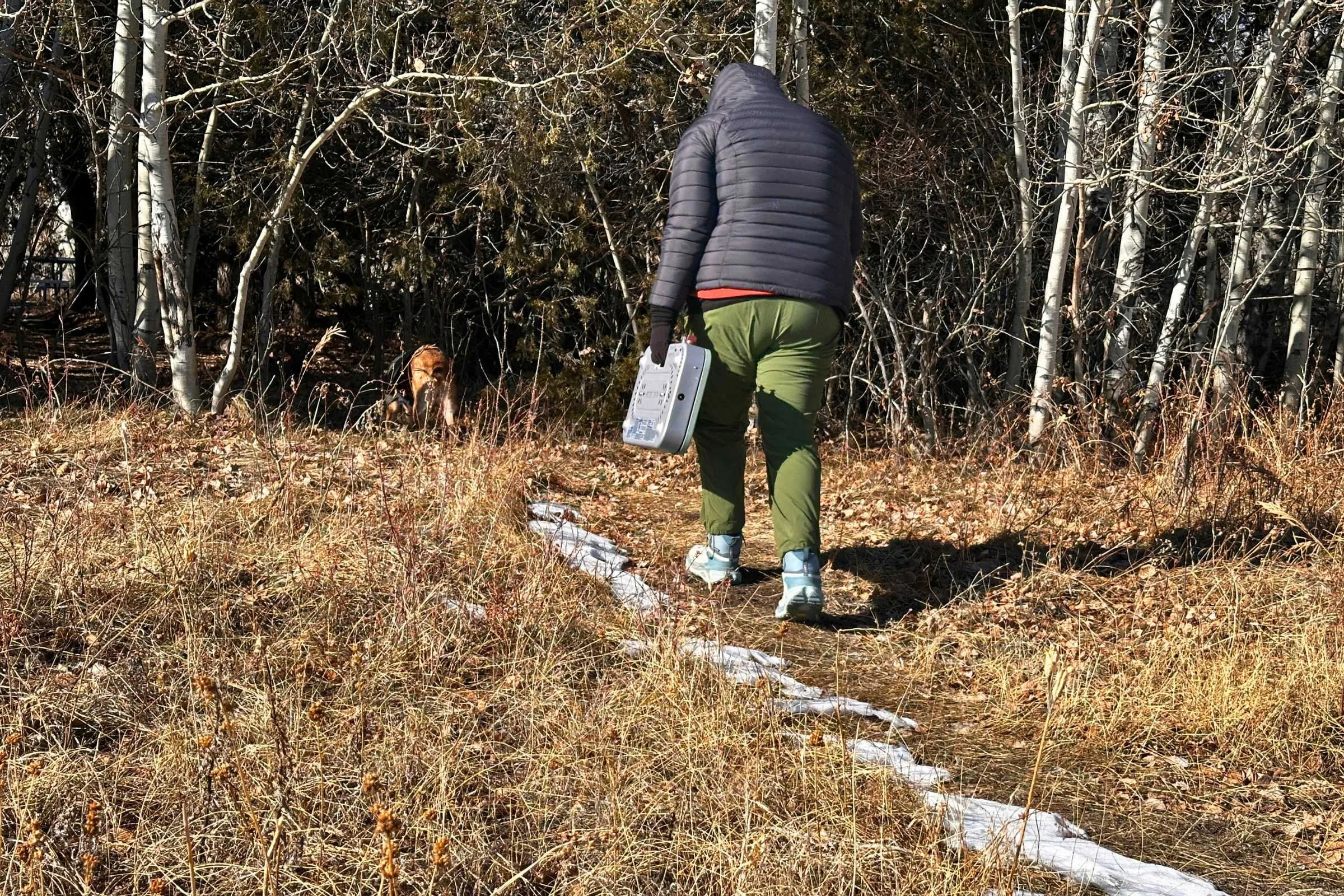 Carrying Coleman Cascade 3-in-1 to a hike in campsite.