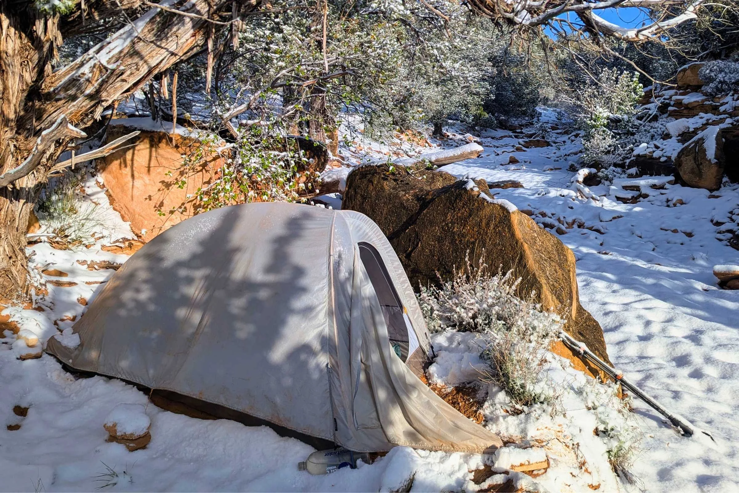 Mountain Hardwear Nimbus UL tent set up in the desert snow