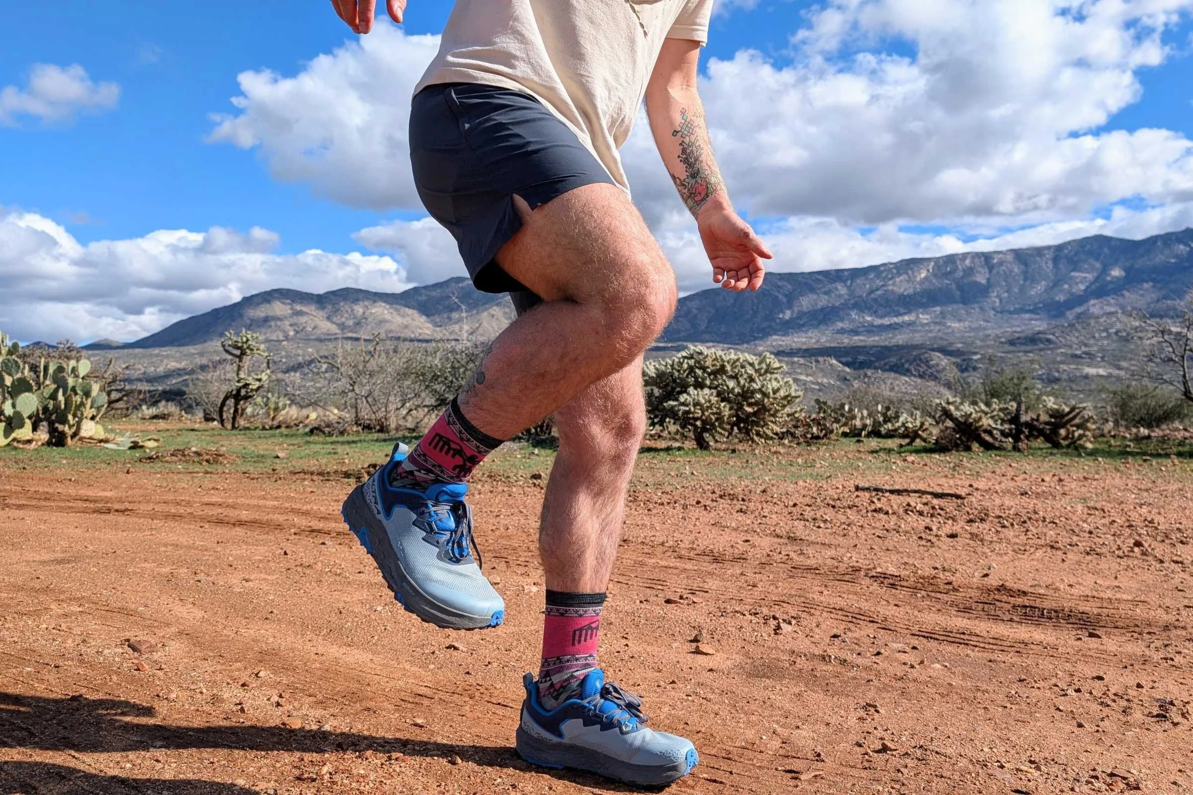 Wearing the Altra Timps on a trail run in Arizona.