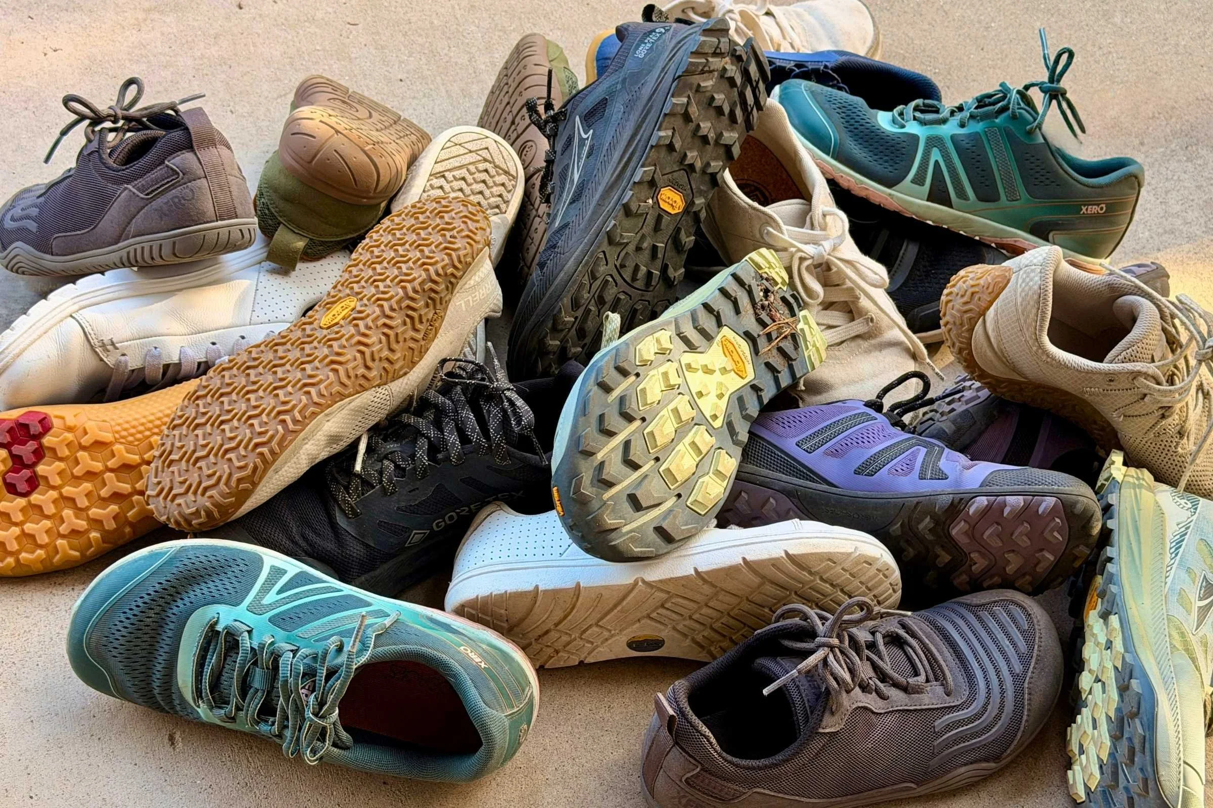Jumble pile of barefoot shoes