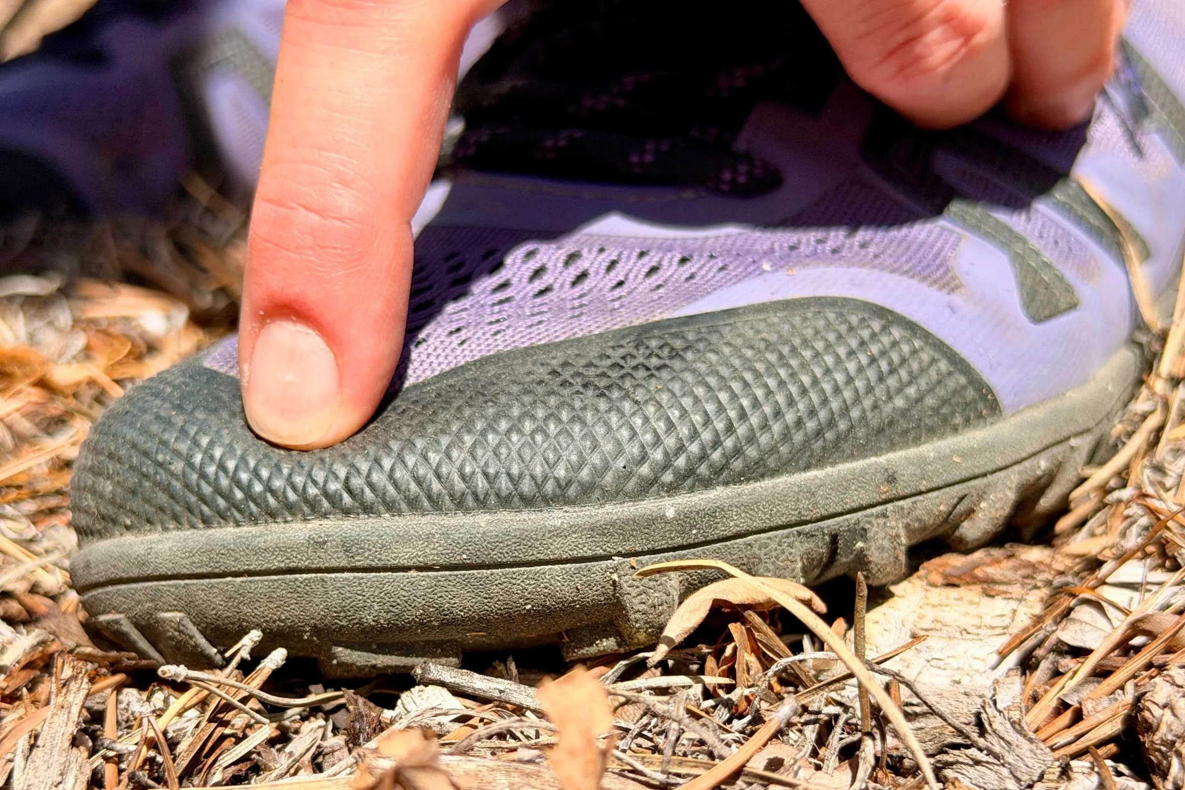 Compressing the burly toe cap of the Xero Mesa Trail II. Photo courtesy Maggie Nichols