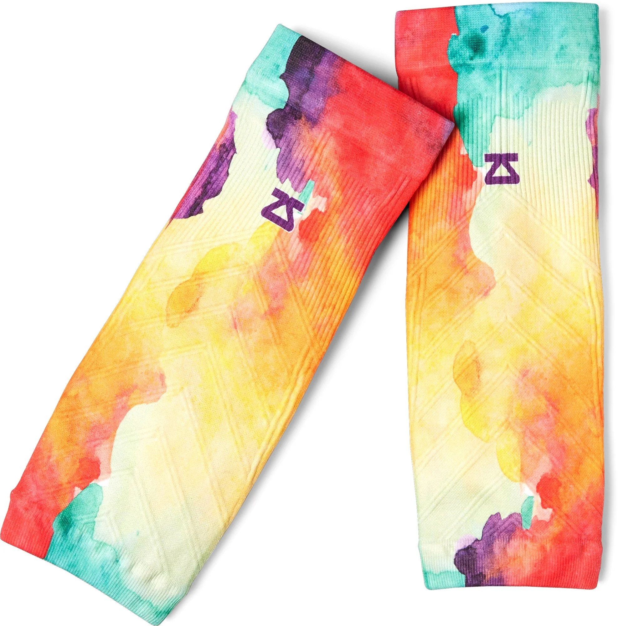 The Zensah Compression Leg Sleeves in a mult-color print.