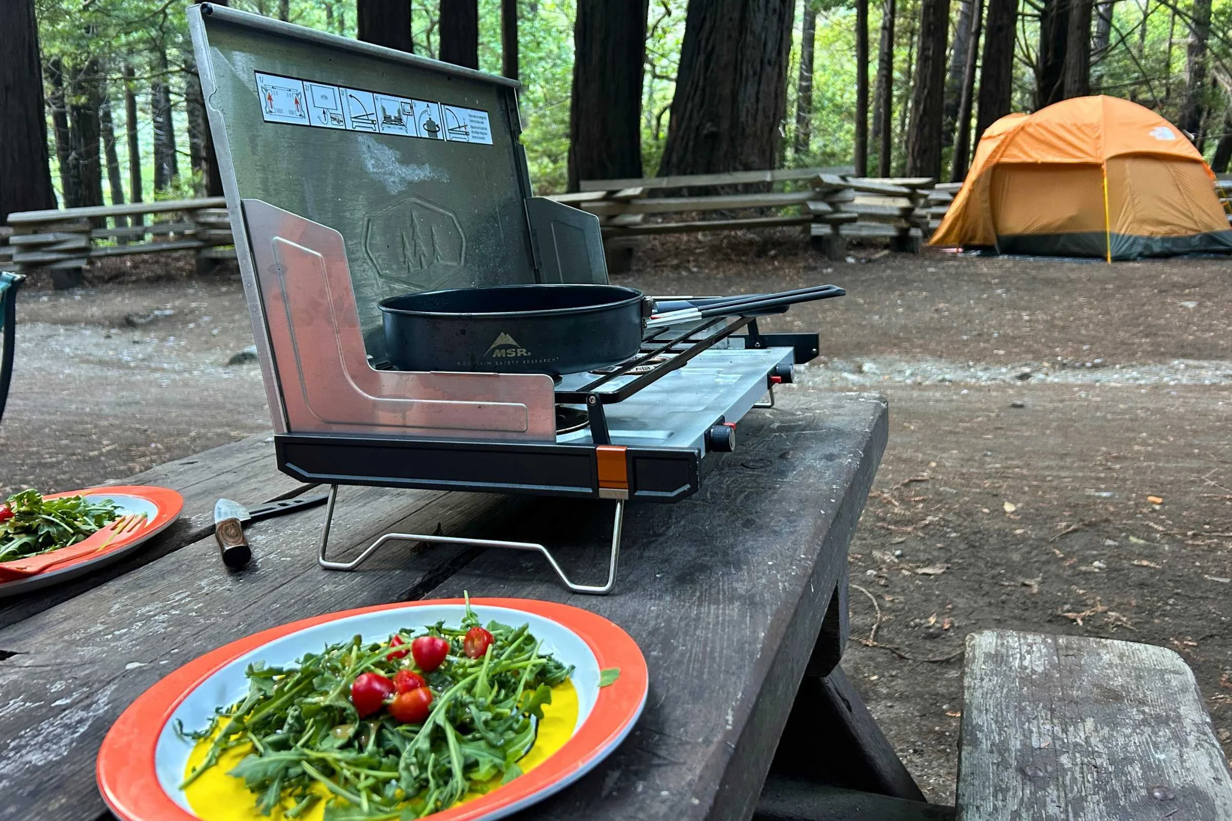 The GSI Pinnacle Pro 2 burner stove while camping in Big Sur during a two-week camping road trip along Highway 1 in California.