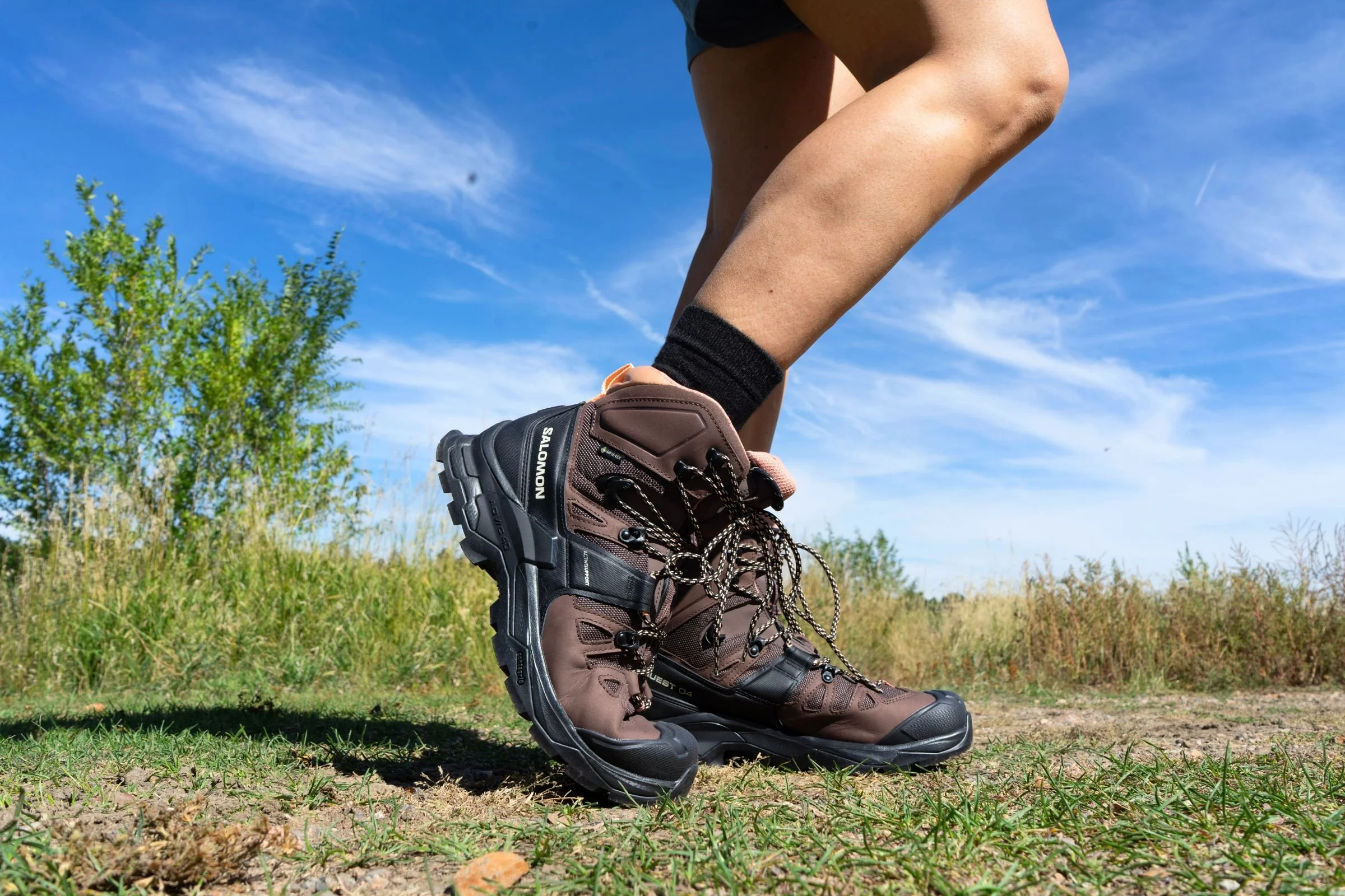 Close up of side view of Salomon hiking boots