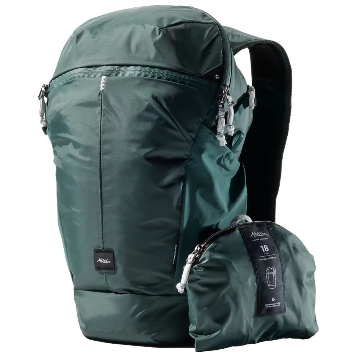The Matador 18L Packable Backpack in forest green color.