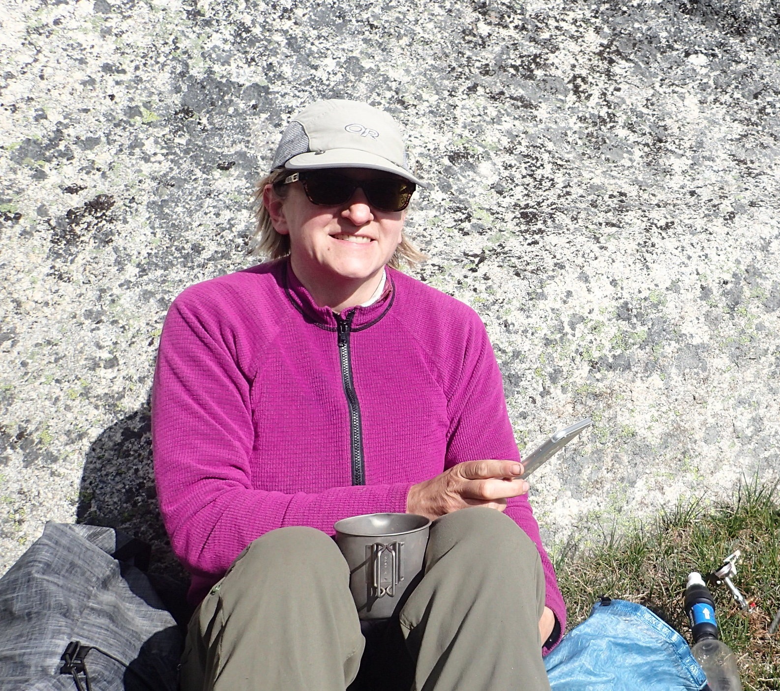 The cooking pot is a convenient size for eating, heating water, and looking at your phone. Photo by Liz Thomas.