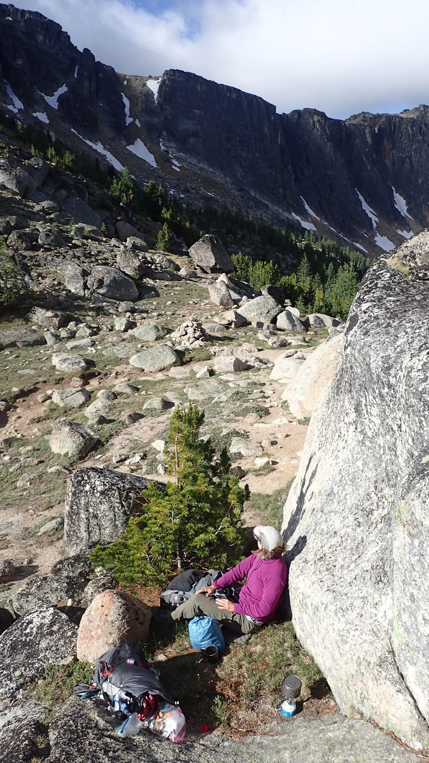 Treeline Review co-founder Naomi Hudetz and the WindMaster on Cathedral Pass in the Pasayten Wilderness, WA (with 30 mph winds). Photo by Liz Thomas.