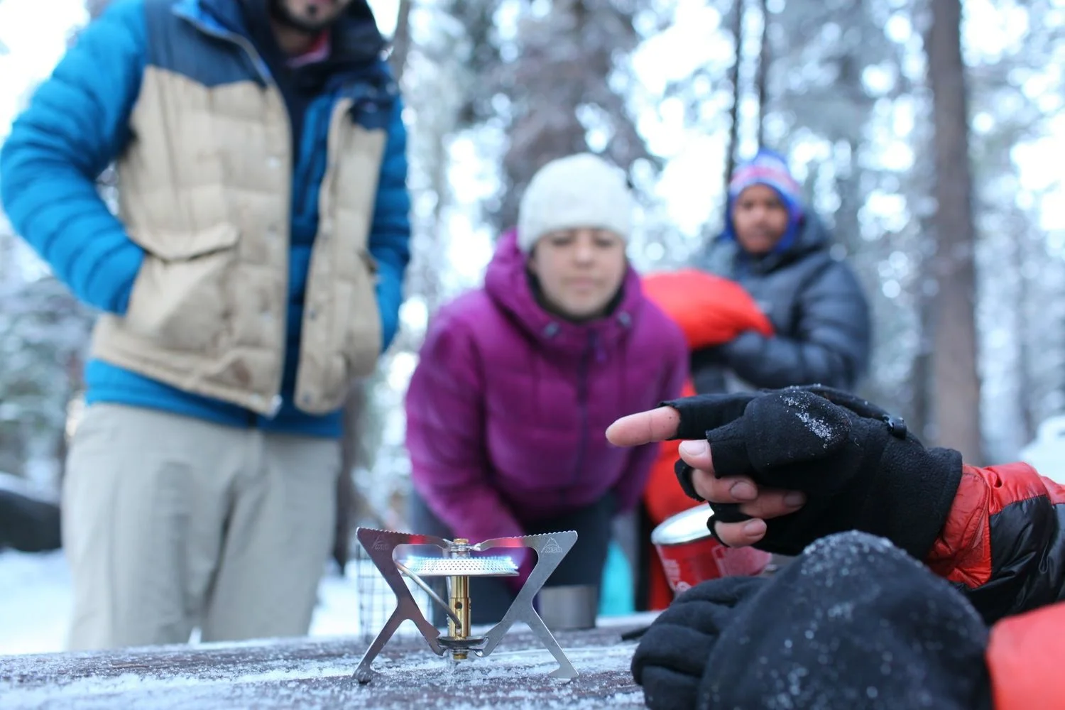 Off Trail On Track guide participants learning about backpacking stoves. Note the MSR model shown here is not one of the ones we considered for this story. Photo courtesy Duncan Cheung