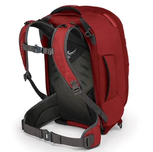 The back view of the Osprey Farpoint travel backpack.