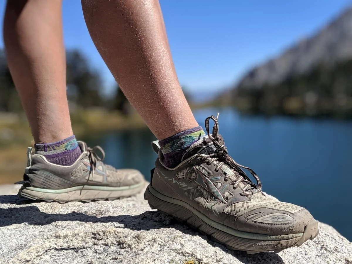 The Darn Tough Hiker Cushion 1/4 crew socks near Kearsarge Pass, Sierra Nevada, CA. Photo by Naomi Hudetz.