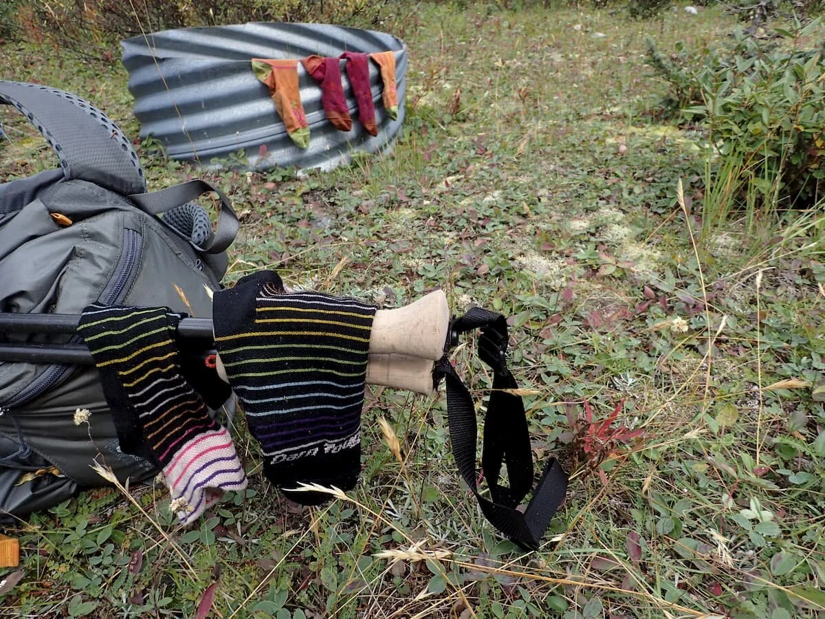 Testing out several socks side-by-side on a 800-mile thru-hike of the Great Divide Trail in the Canadian Rockies. Photo by Liz Thomas