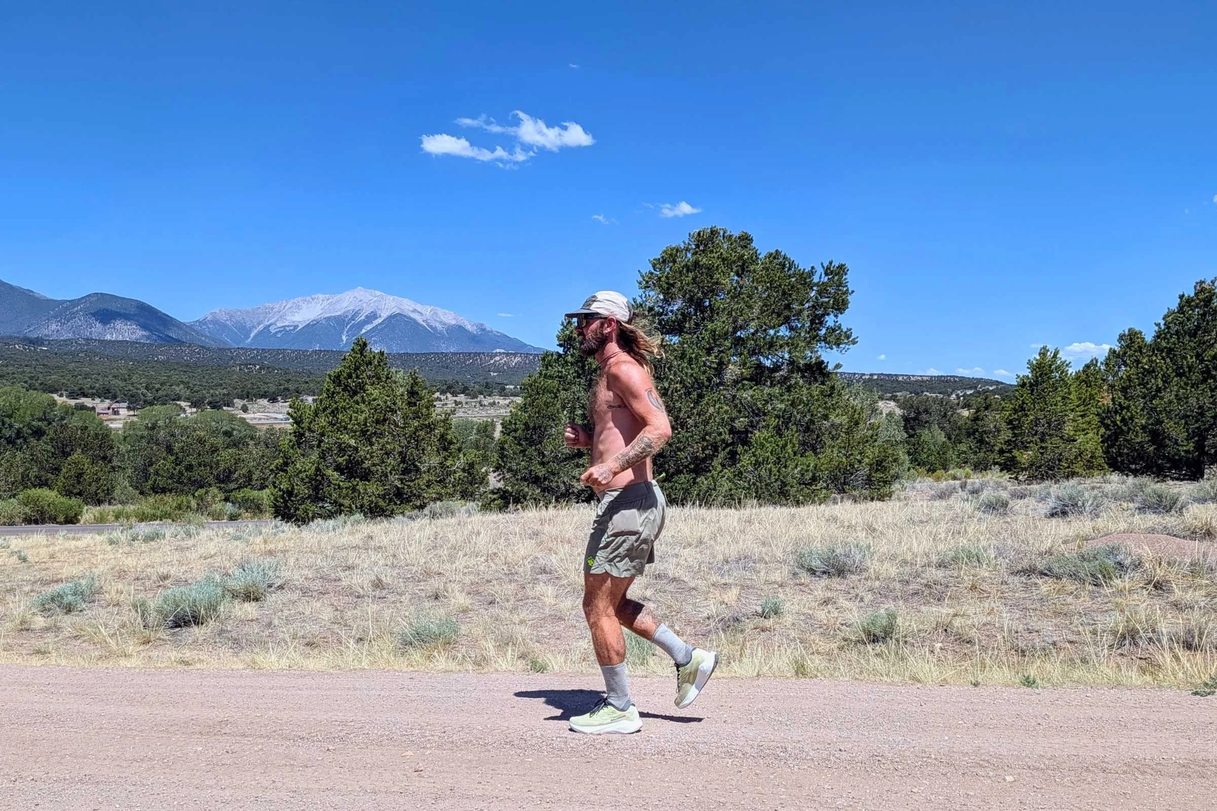 Testing the rabbit FKT shorts on a long dirt road in Colorado