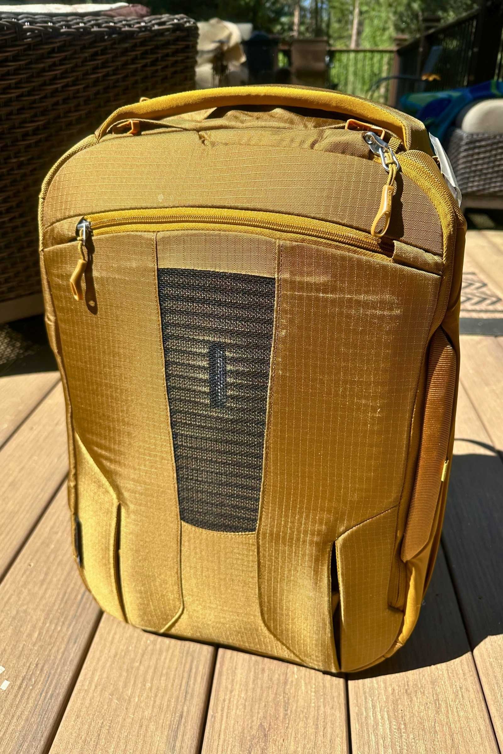 The back of the pack when it is in “bag mode” the straps are concealed in the back panel. Photo courtesy Sara Kruglinski.