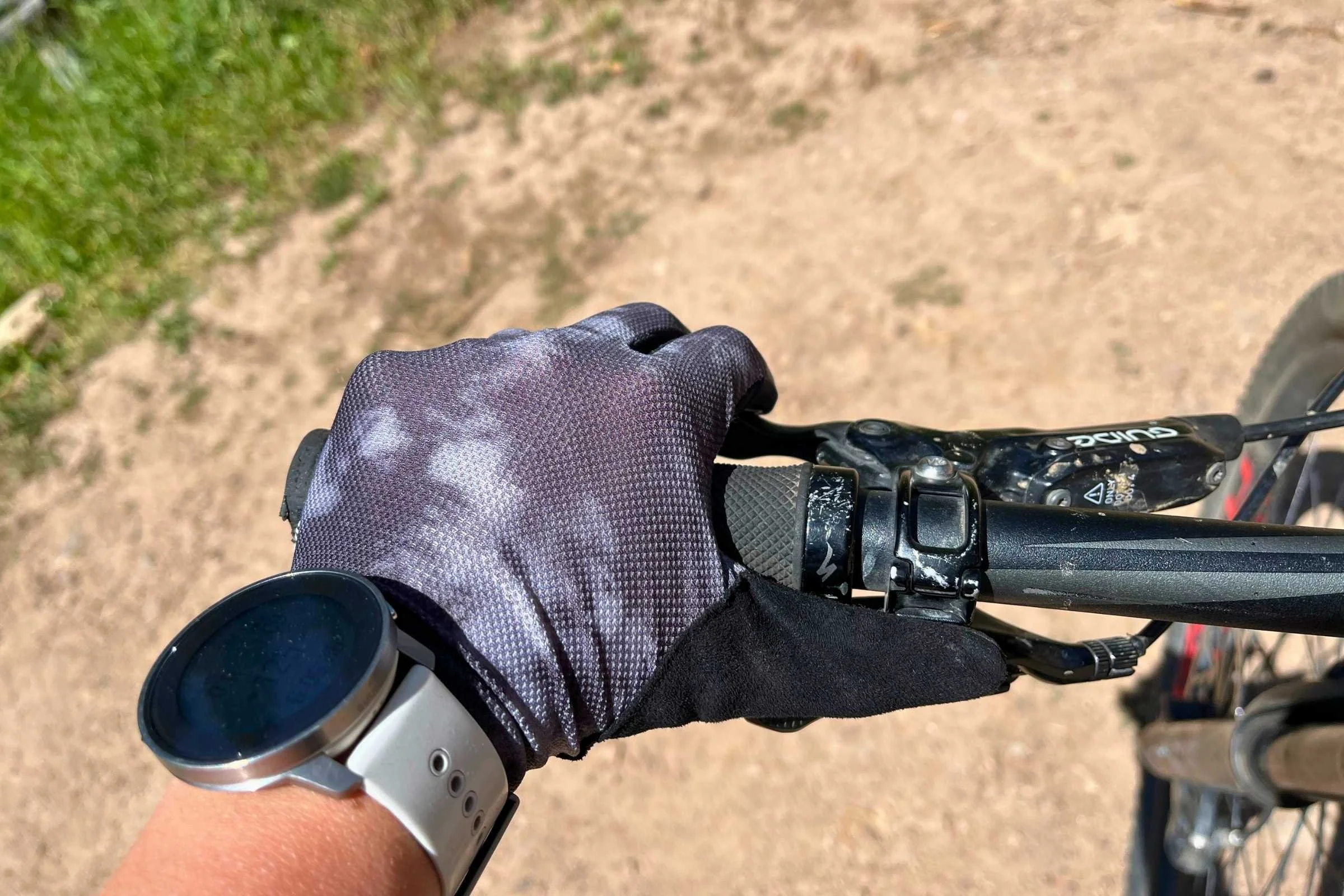 Close up on the Shredly MTB gloves, our winner for best mountain bike gloves for summer or hot weather.