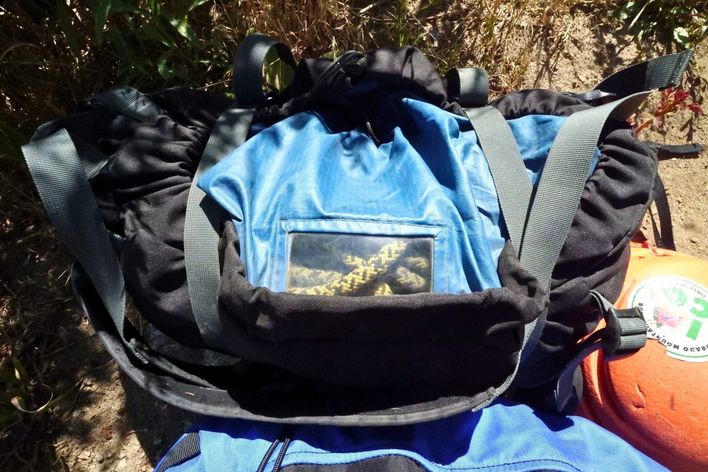 The Trango Antidote showing off one of its killer features—the rope viewing window.