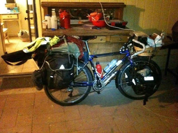 Photo from a 2014 bike tour, there’s an Axiom Journey Rack under all that gear.