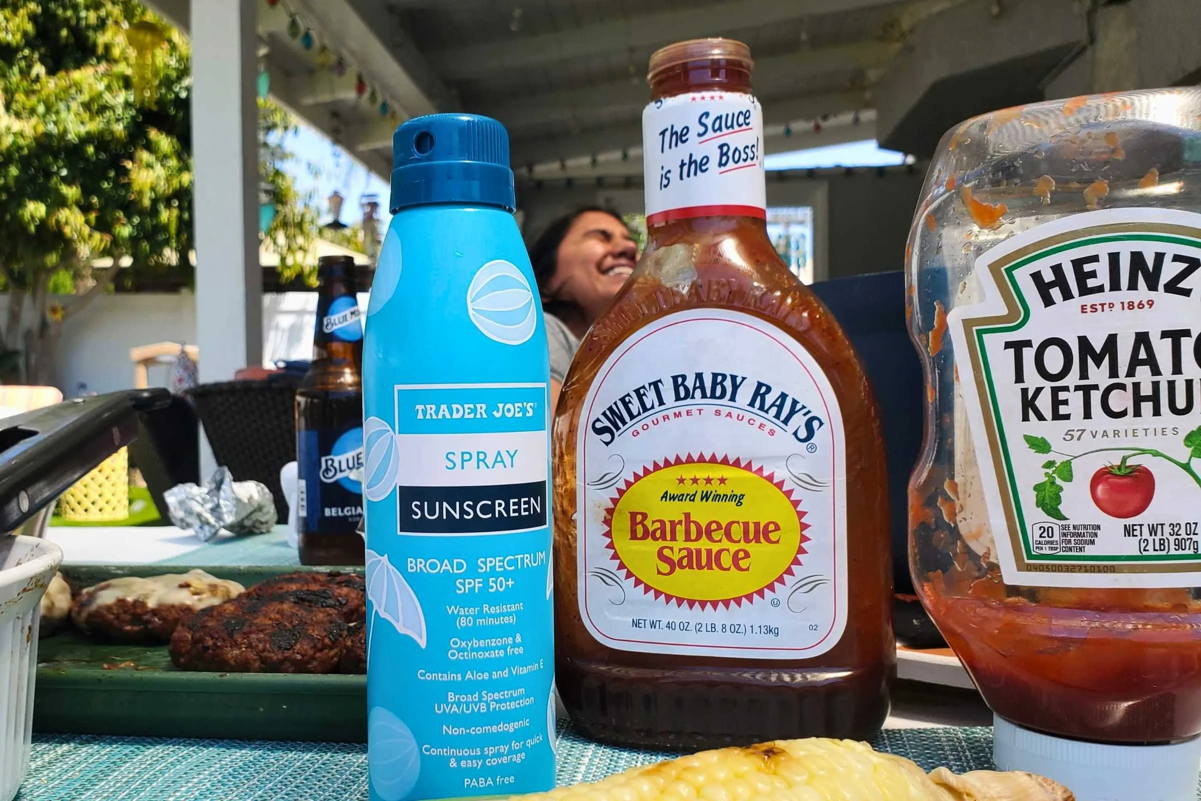   Trader Joe’s Sunscreen Spray SPF 50+ is affordable, lightweight, super effective, and does not leave a white cast on any skin tones. Perfect for backyard picnics, pool days, and all your outdoor summer fun.  