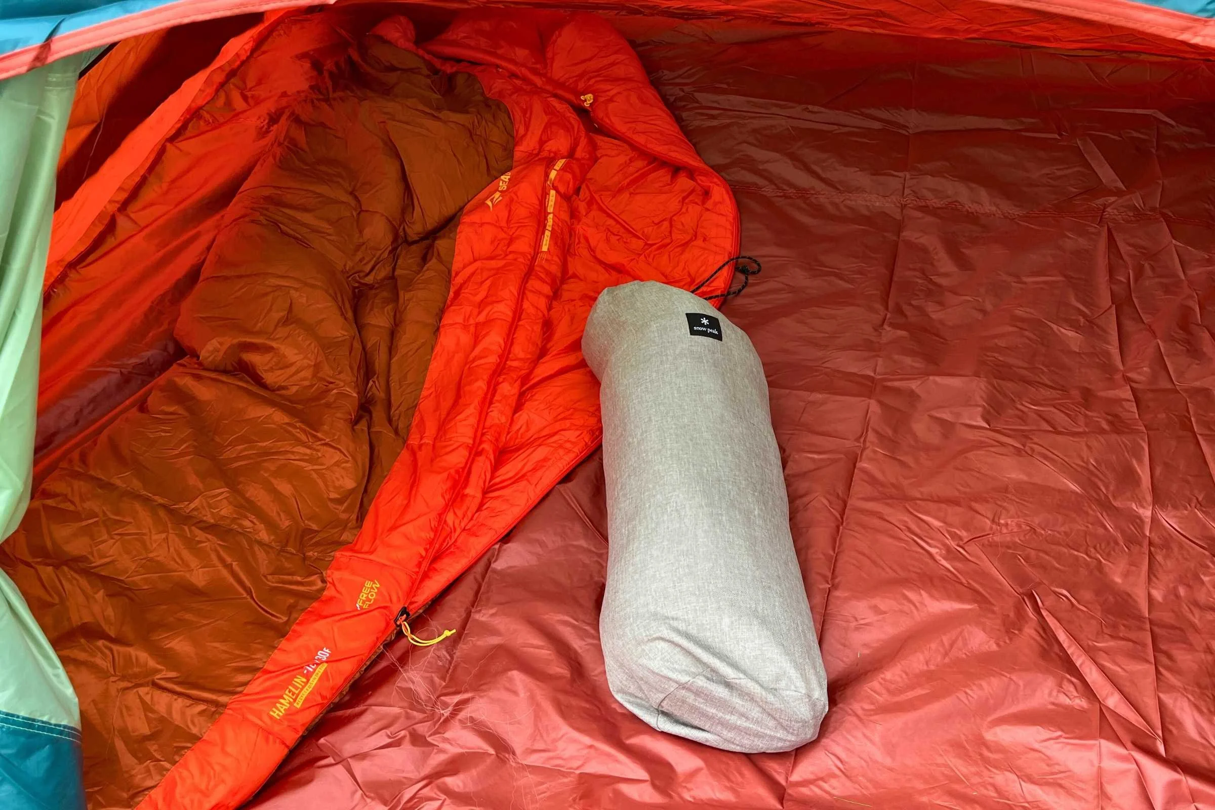 The Snowpeak Dog Ofuton sleeping bag was the biggest when packed. Photo by Jae Thomas