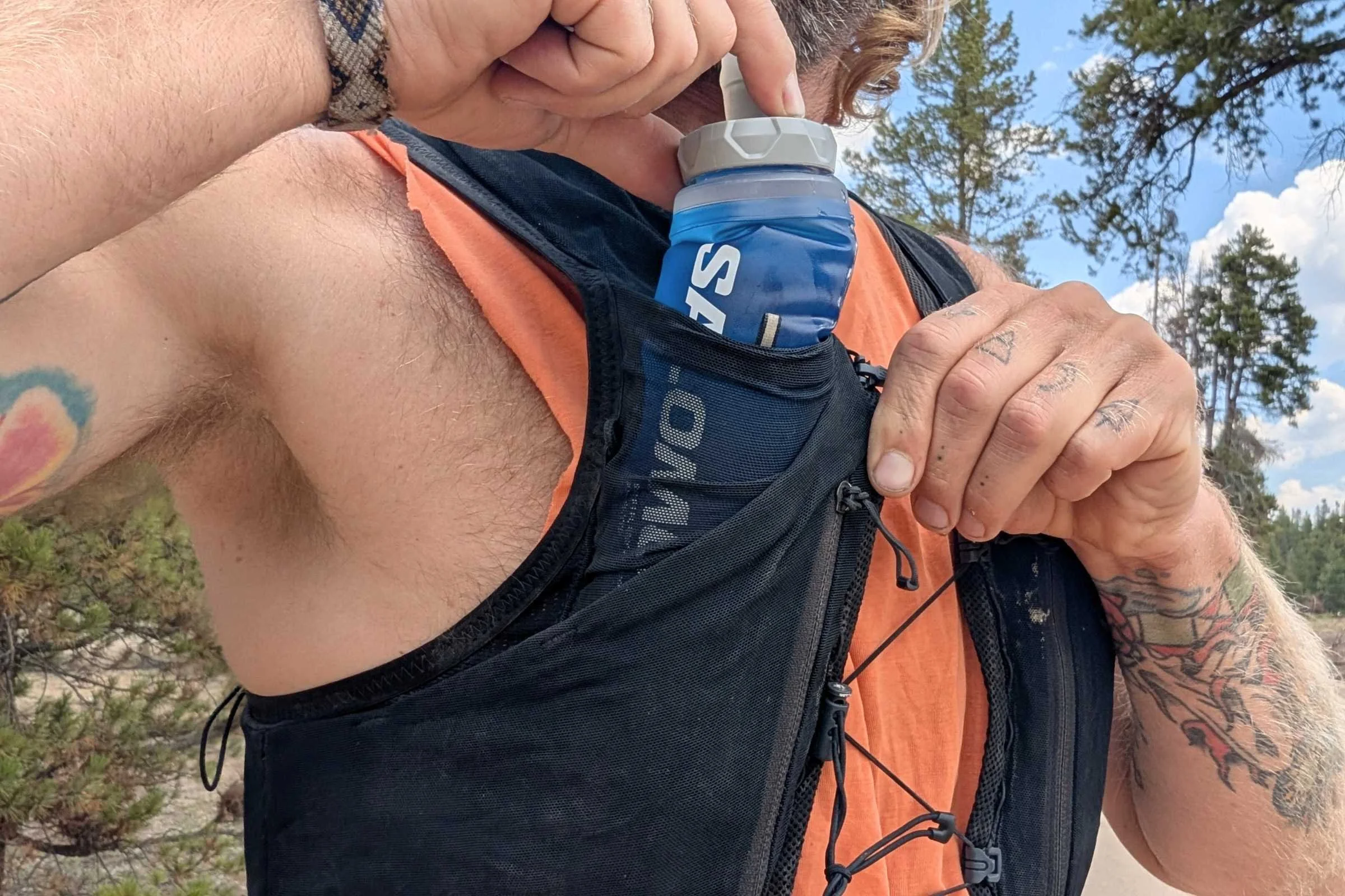 Salomon Soft Flask 500mL in a running vest