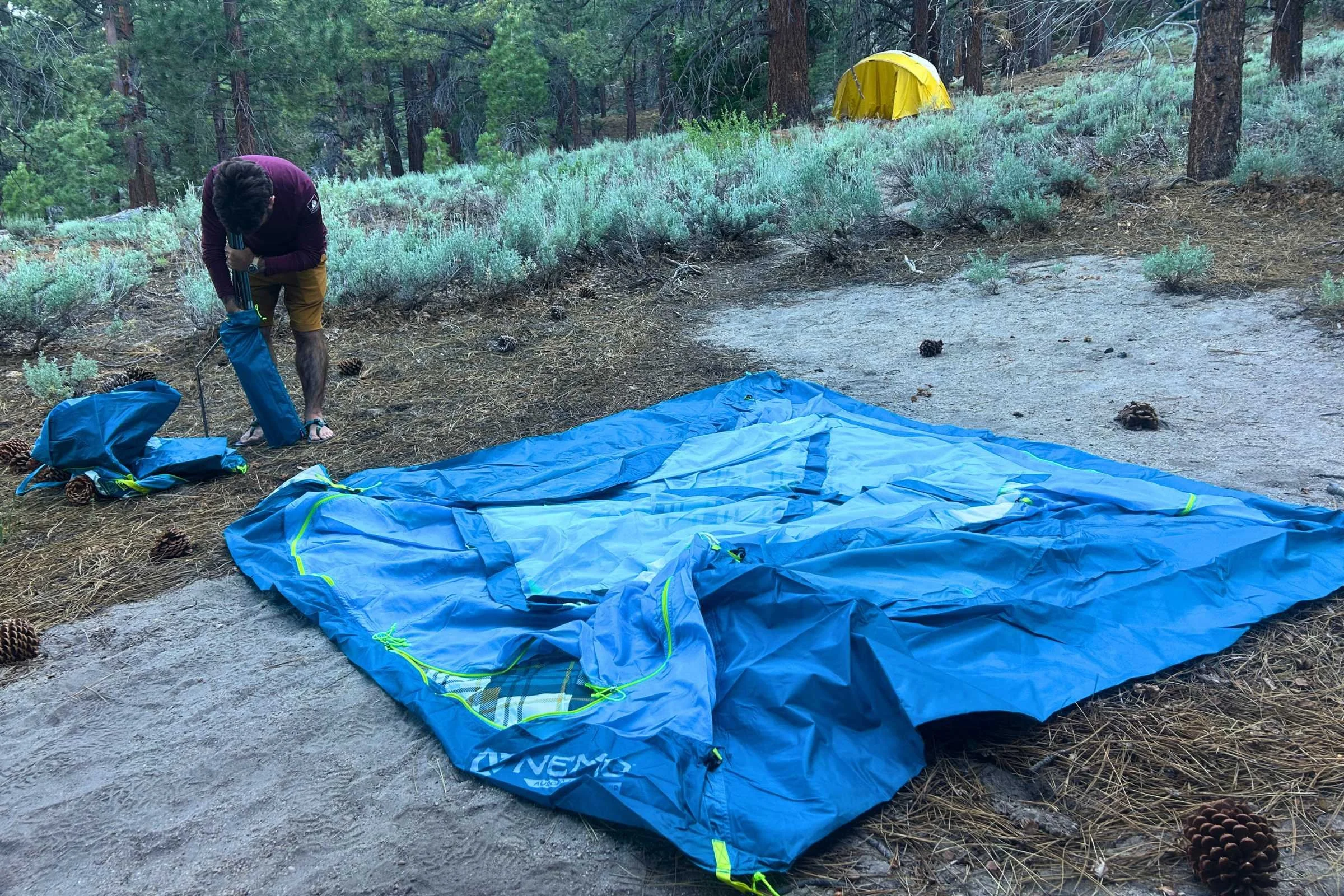 THe NEMO Aurora Highrise camping tent laid out on the ground