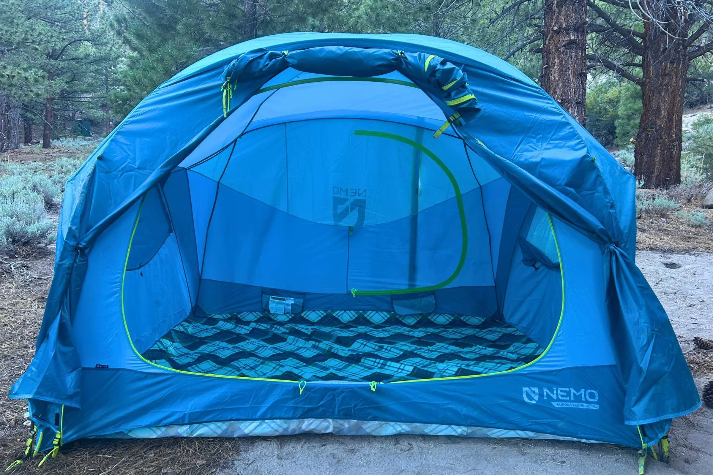 Looking inside the door of the NEMO Aurora Highrise camping tent