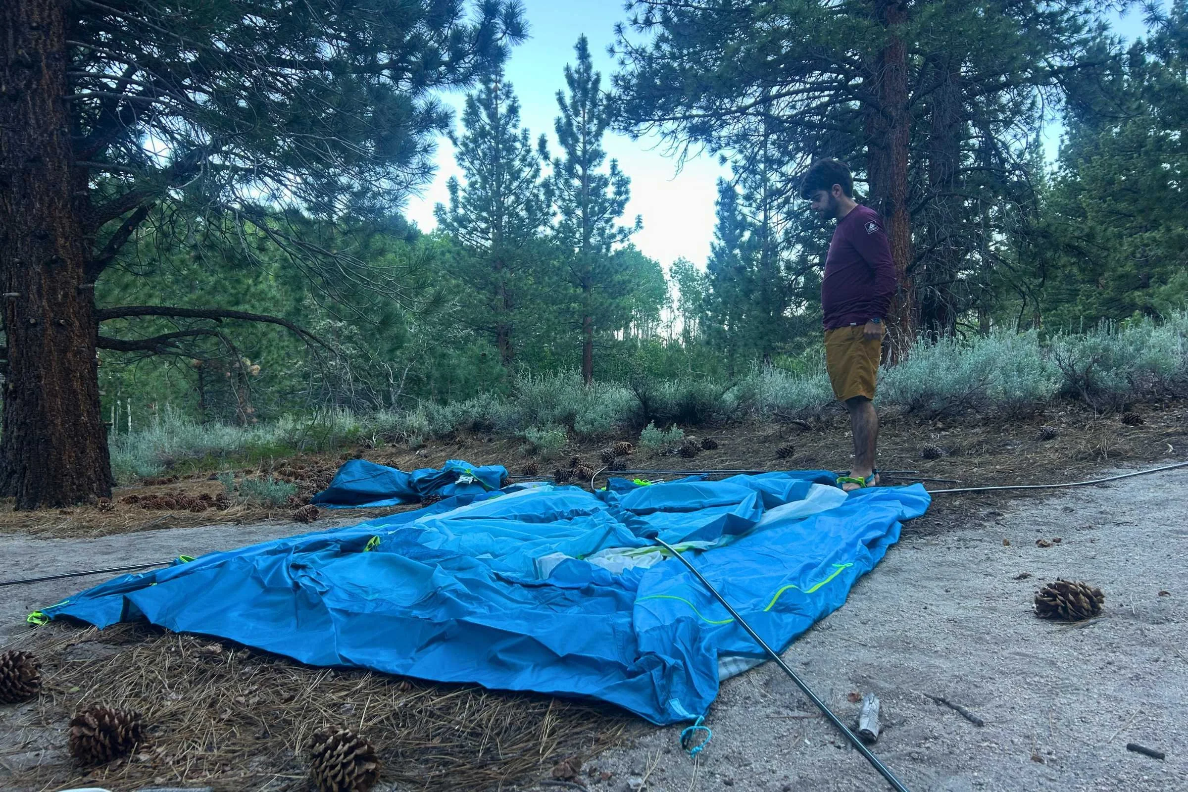 The NEMO Aurora Highrise camping tent spread out on the ground