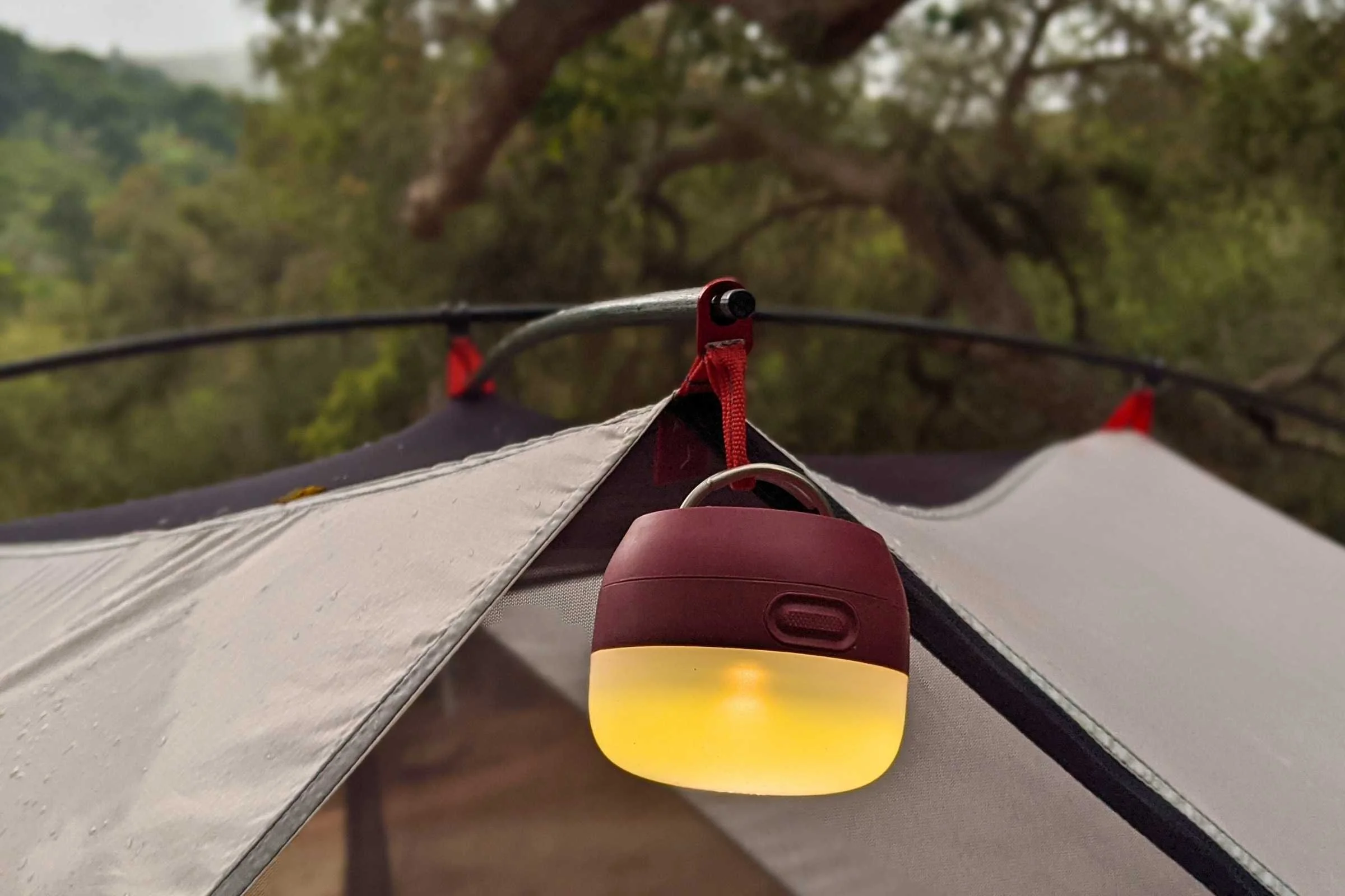The fixed metal handles on the Moji backpacking lantern are sturdy but don’t fit into every place where you may want to hook your lantern. The single button makes this lantern easy to use, even when fumbling in the dark.