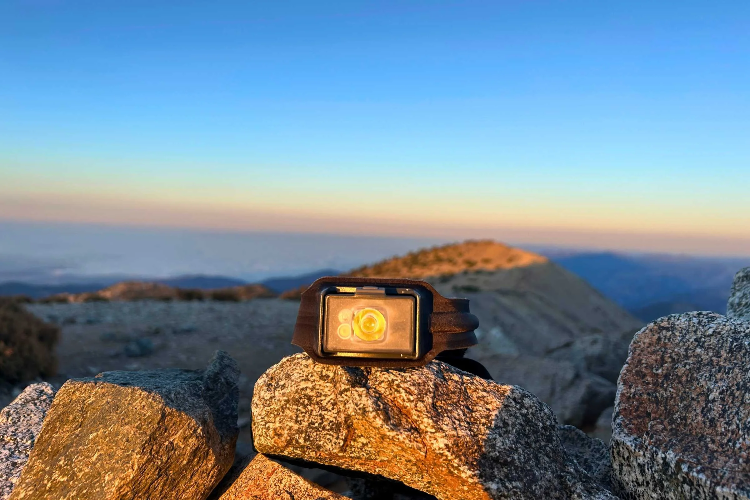 The BioLite 800 Pro headlamp on a rock