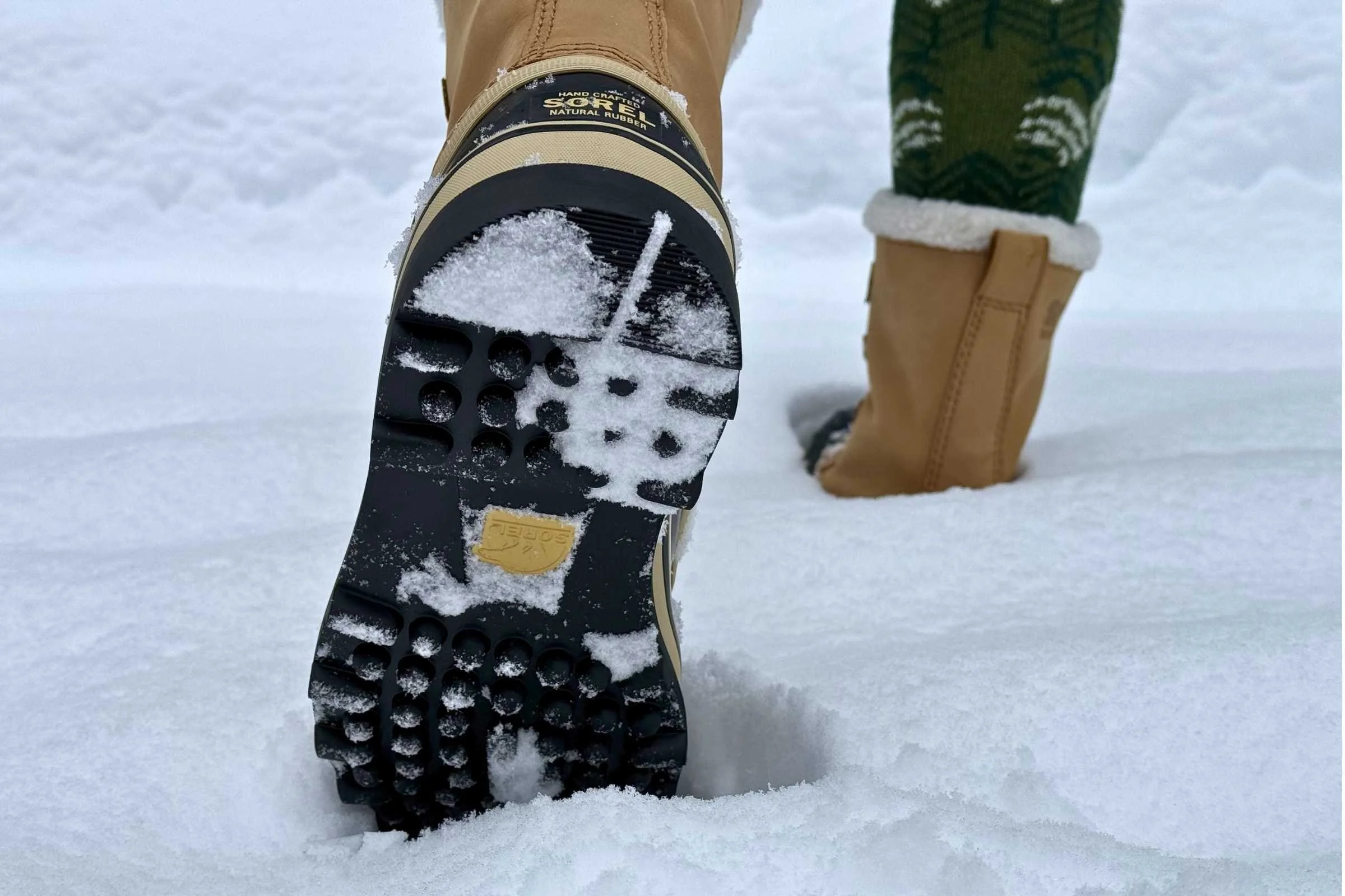   The Vibram sole on the Sorel Caribou boots and deep lugs mean that you have traction even in icier conditions.  