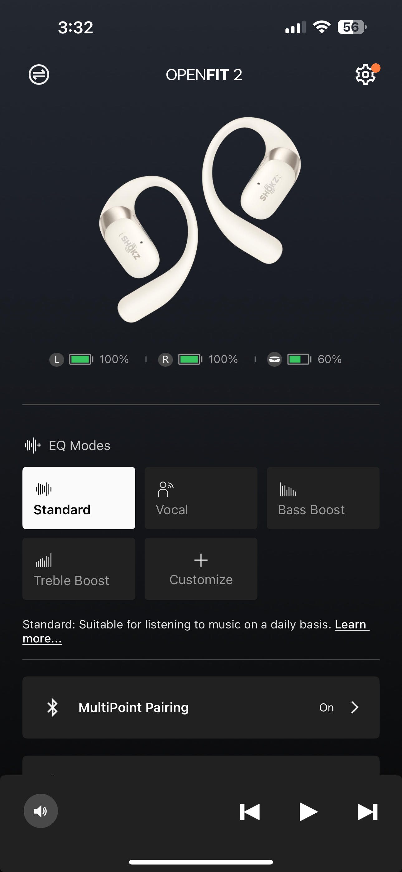   screenshots of the Shokz app  