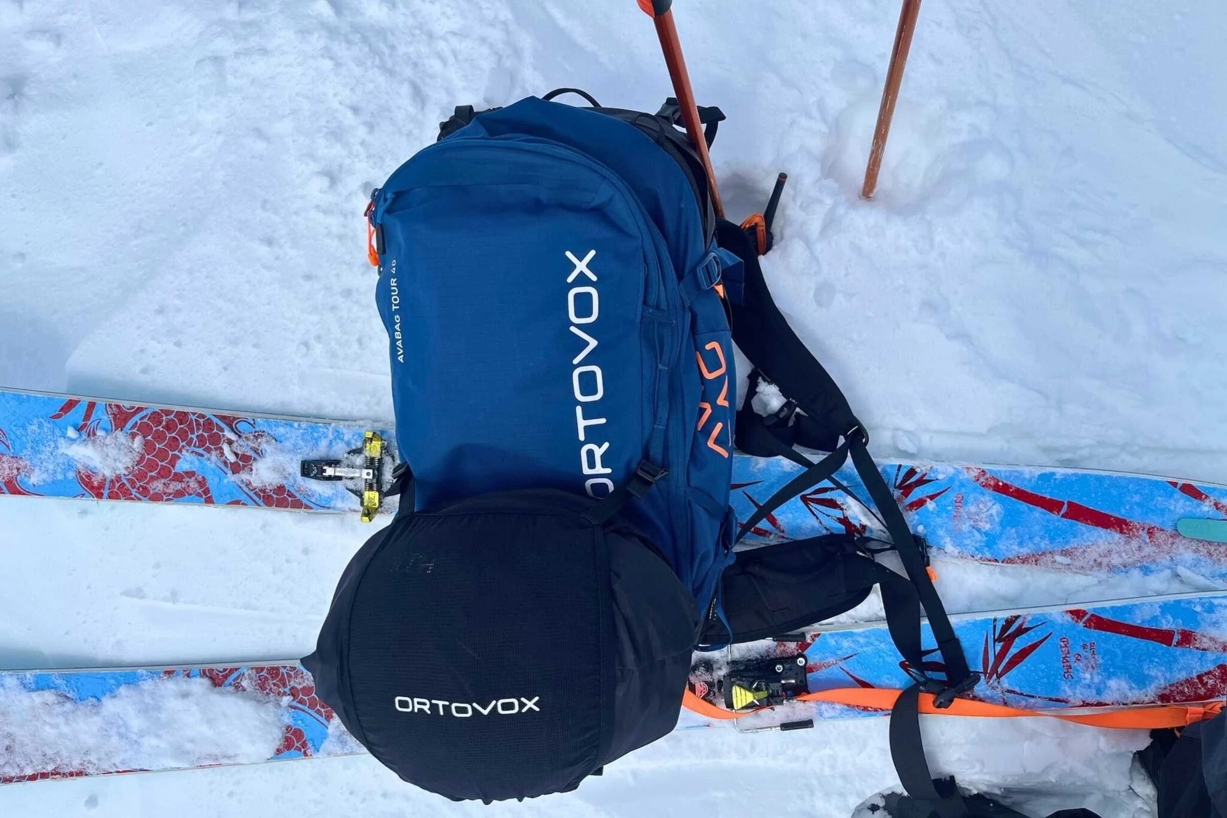   The Ortovox AVABAG LiTRIC Tour 40L with helmet carry out.  