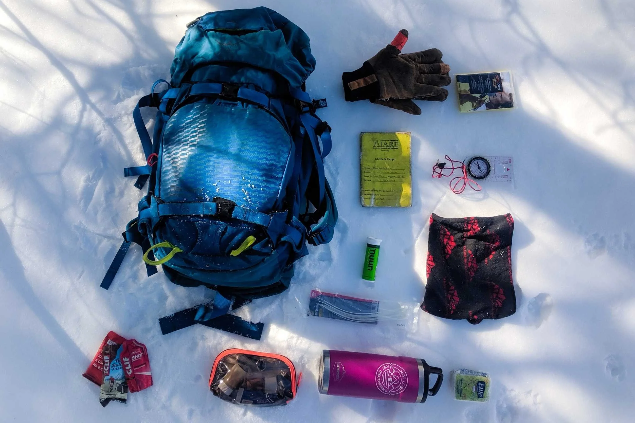   The Osprey Kamber has room for a lot of gear. Here, the author lays out all her gear that fit inside her Kresta.   Photo courtesy Dani Reyes-Acosta  