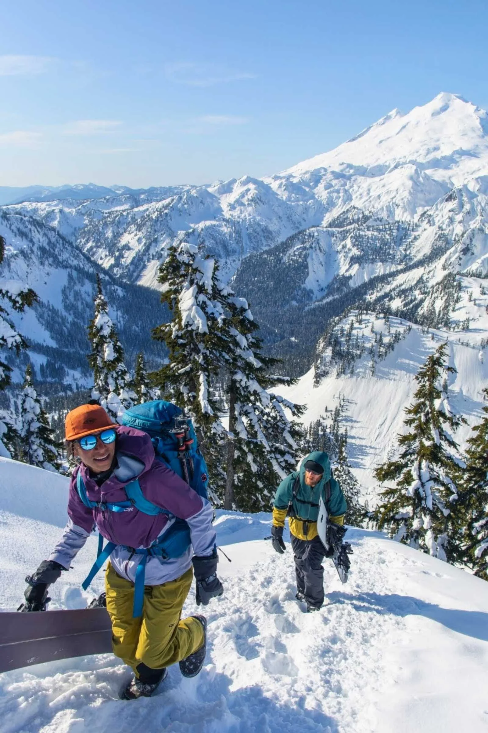   Dani Reyes-Acosta and a friend carrying the Osprey Kresta ski backpack for heavier loads and days where the mountain calls for more gear.  