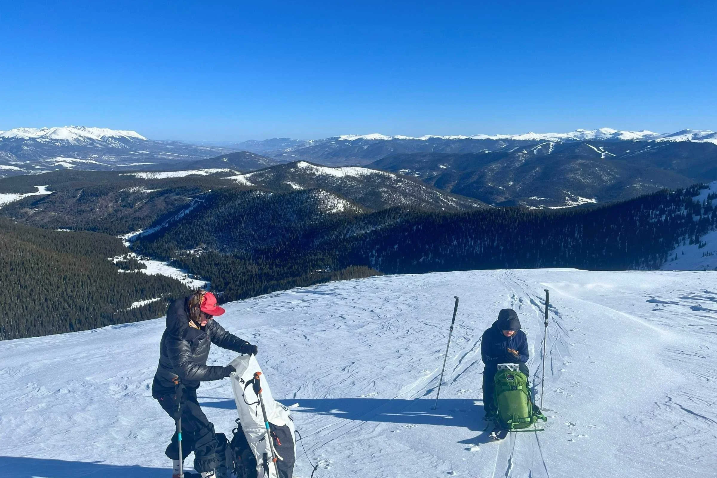   Accessing the main compartment of the HMG Headwall pack.   Photo courtesy Stasia Stockwell.  