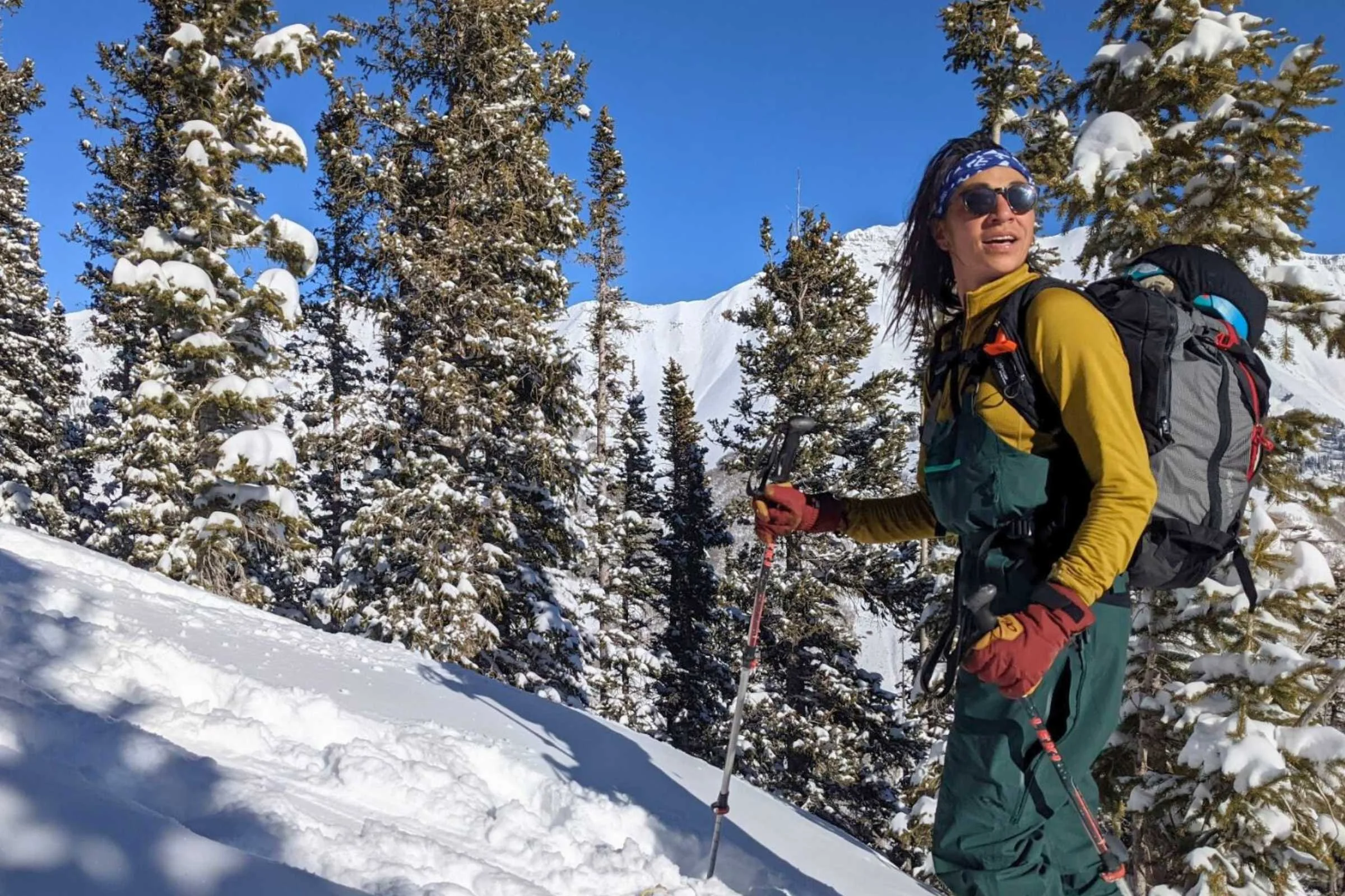   Treeline Review writer Dani Reyes-Acosta backcountry skiing in the Osprey Soelden ski backpack in the San Juan mountains of Colorado.&nbsp;  Photo courtesy Dani Reyes-Acosta.&nbsp;  