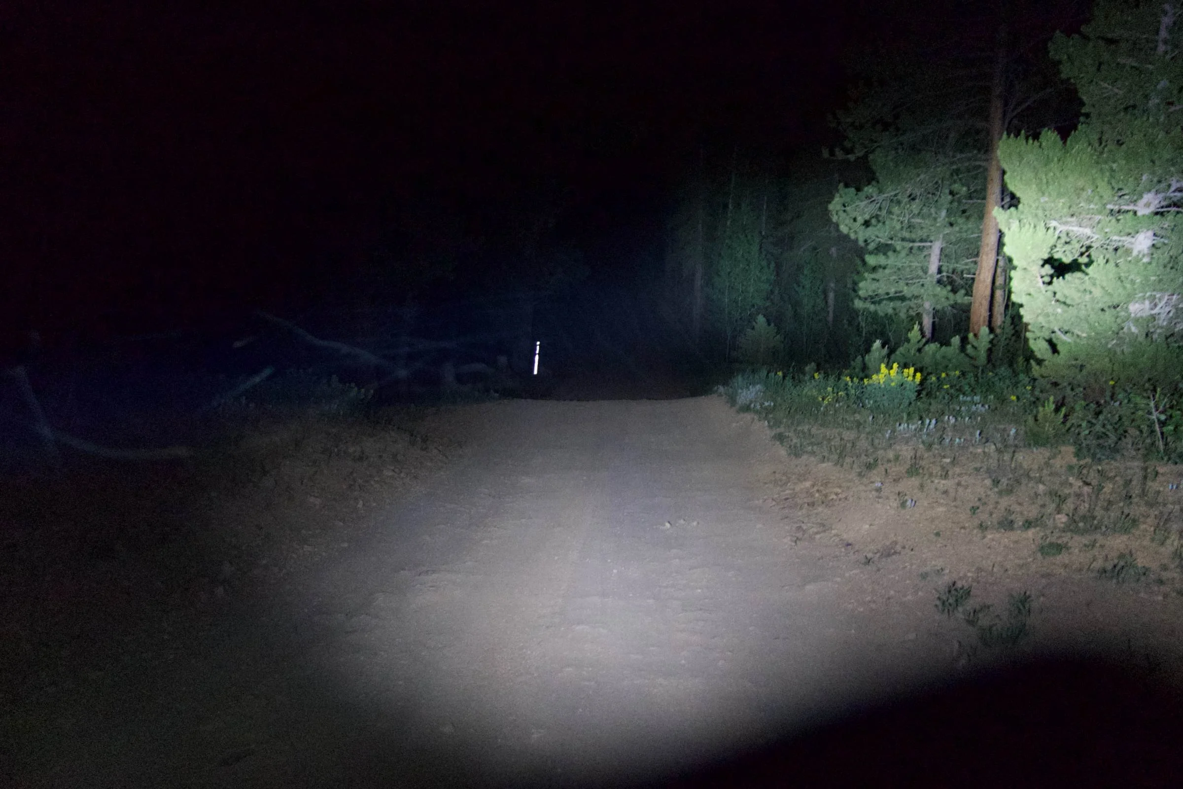   The Helios 1600 lighting up the trail in floodlight mode.   Photo by Chris Meehan.  