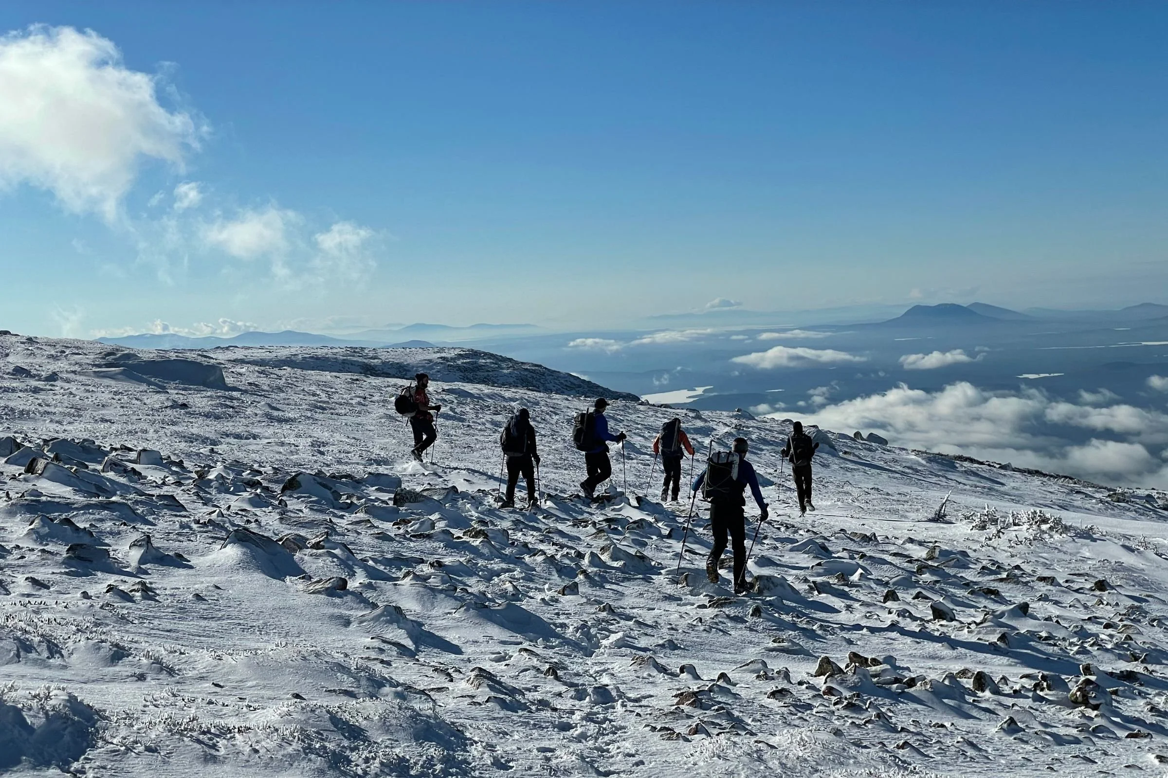   The author hiked between Katahdin’s Baxter and Hamlin peaks, wearing Vasque Coldsparks.   Photo by Aubri Drake.&nbsp;  