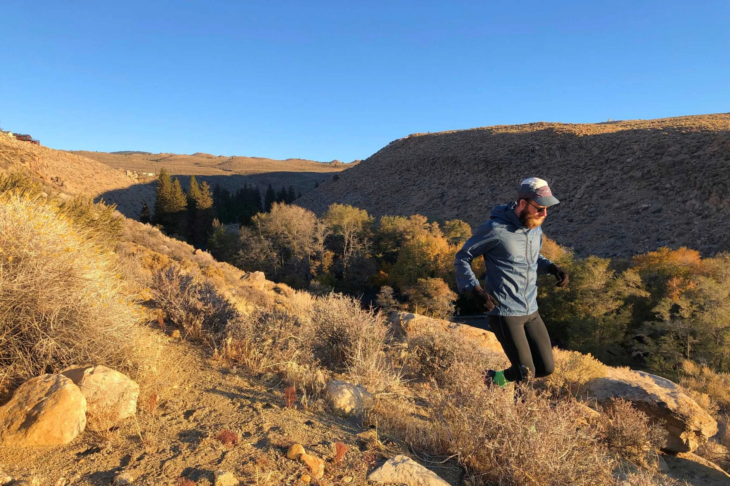   Cold sunrise run headed down to the creek. The Distance is up to the task with an adequate base layer underneath .  Photo by Sasha Hashemipour  