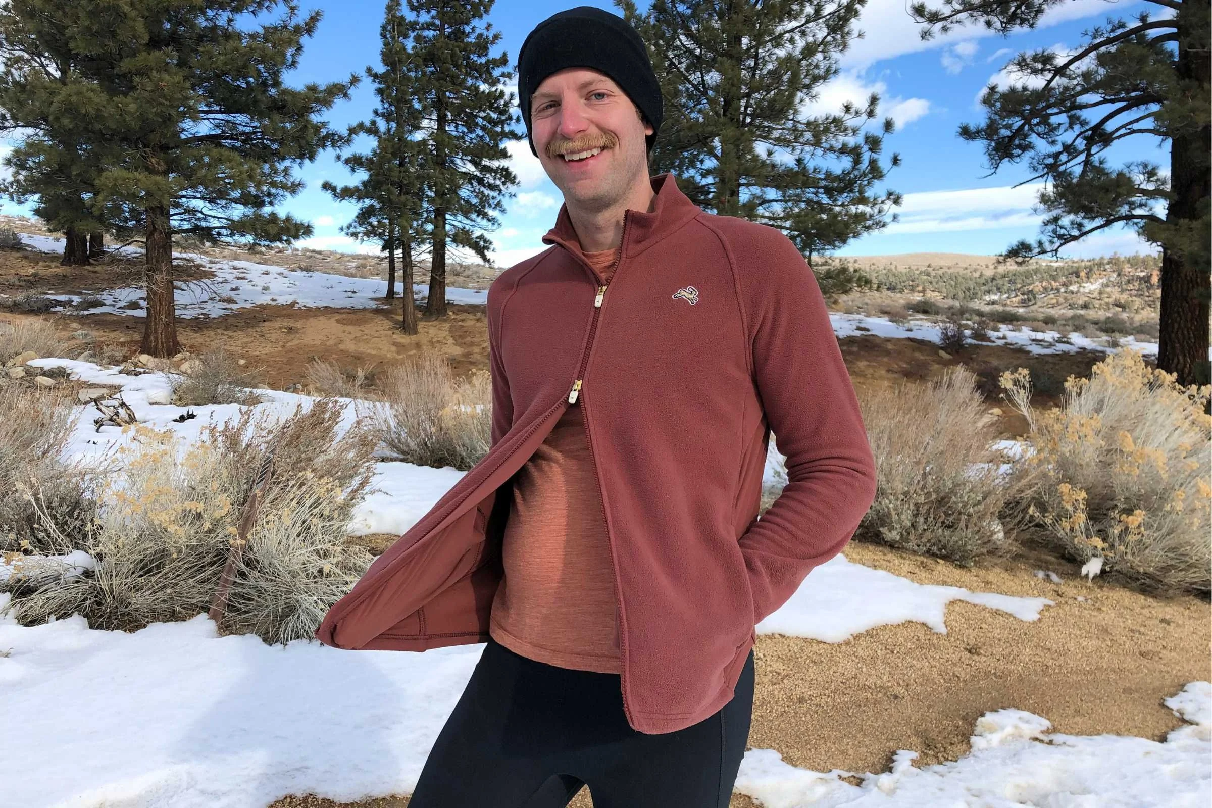   A helpful double zipper on the Tracksmith Franklin allows venting from the bottom without opening the jacket fully .  Photo by Sasha Hashemipour  