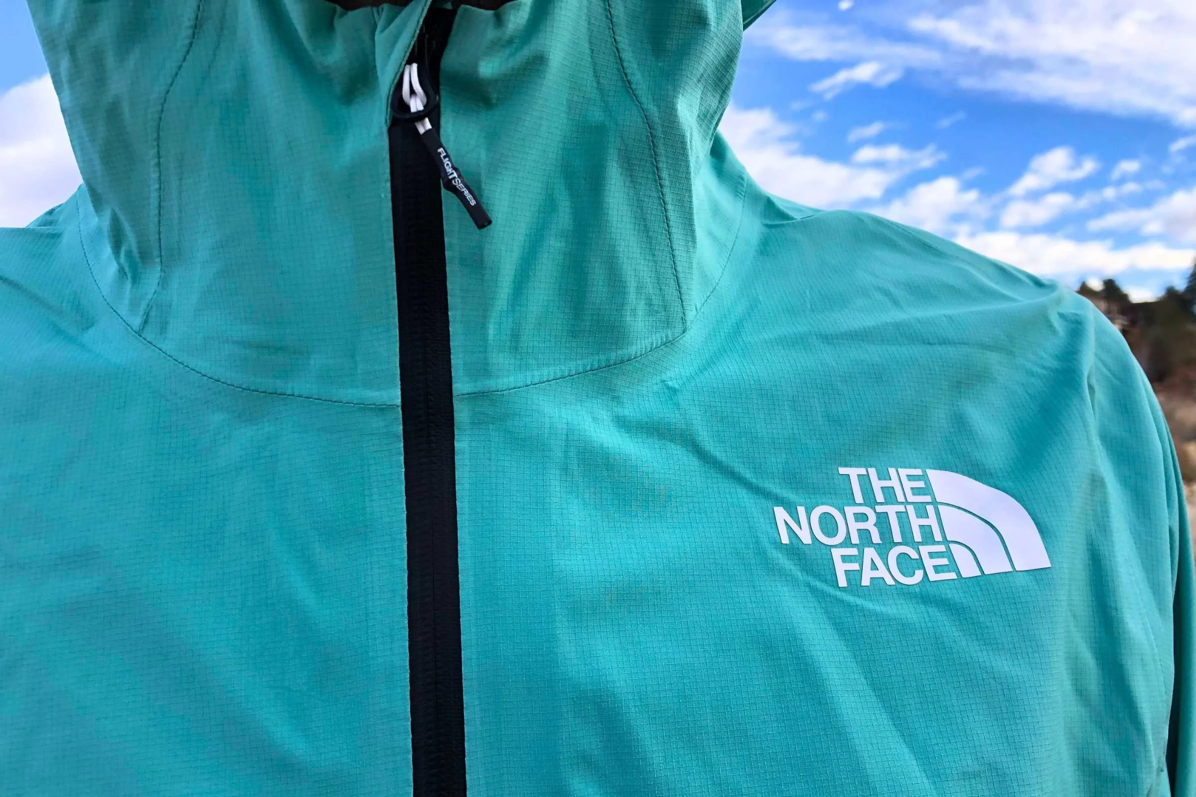   One of the more smooth sliding zippers on TNF Flight Lightriser Futurelight.  &nbsp; Photo by Sasha Hashemipour  