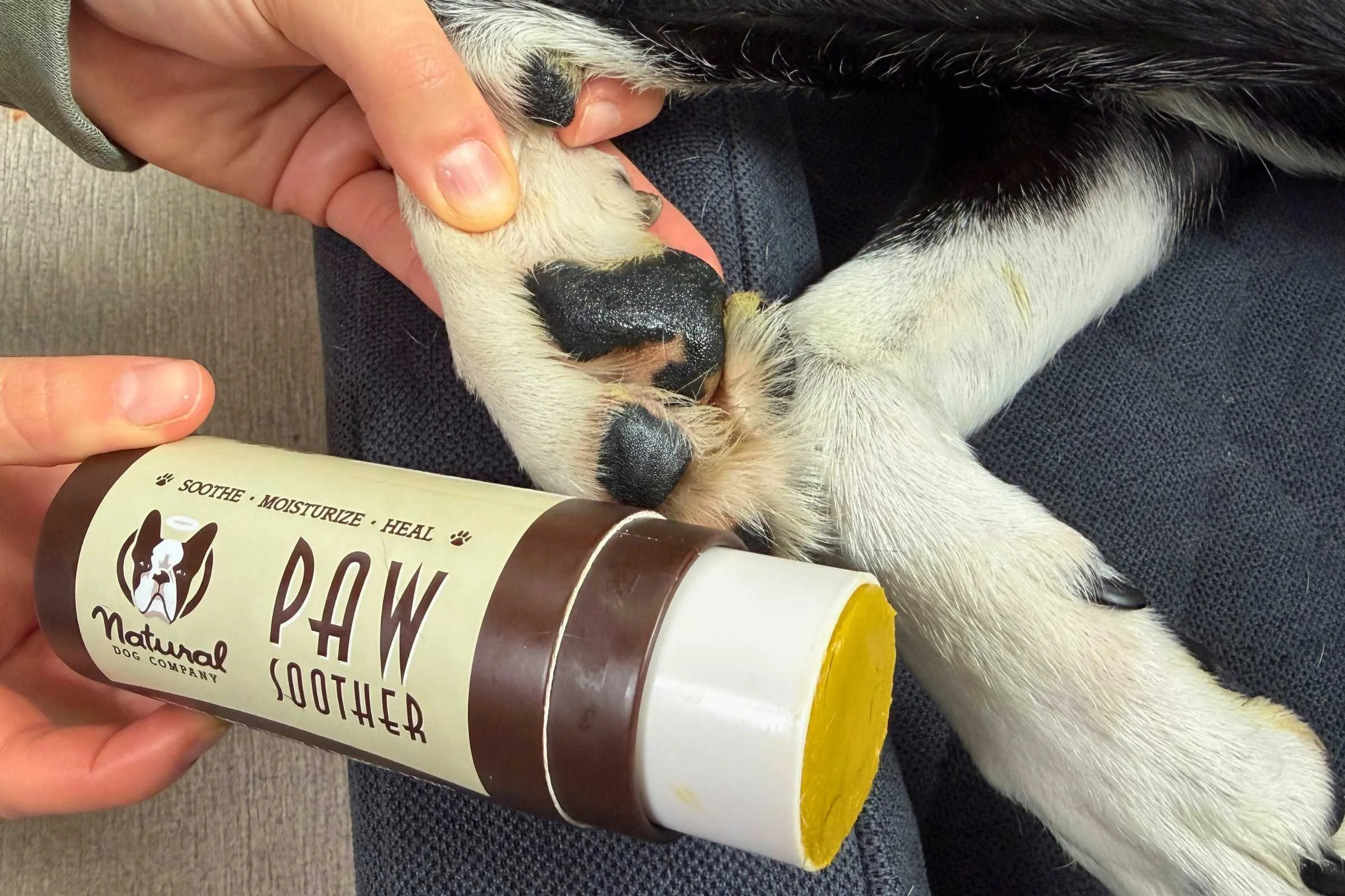  The paw soother has a color to it, and it can temporarily stain white fur if not rubbed in properly  