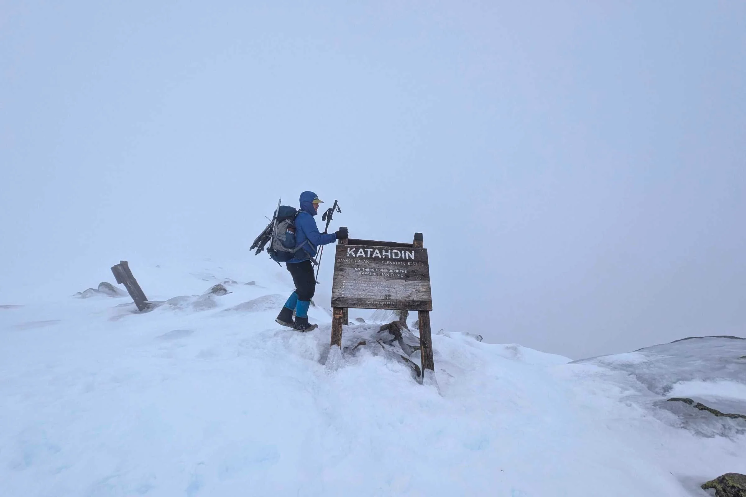   At the summit of Katahdin in Crocodile Classics.   Photo by Eric Hansen.  