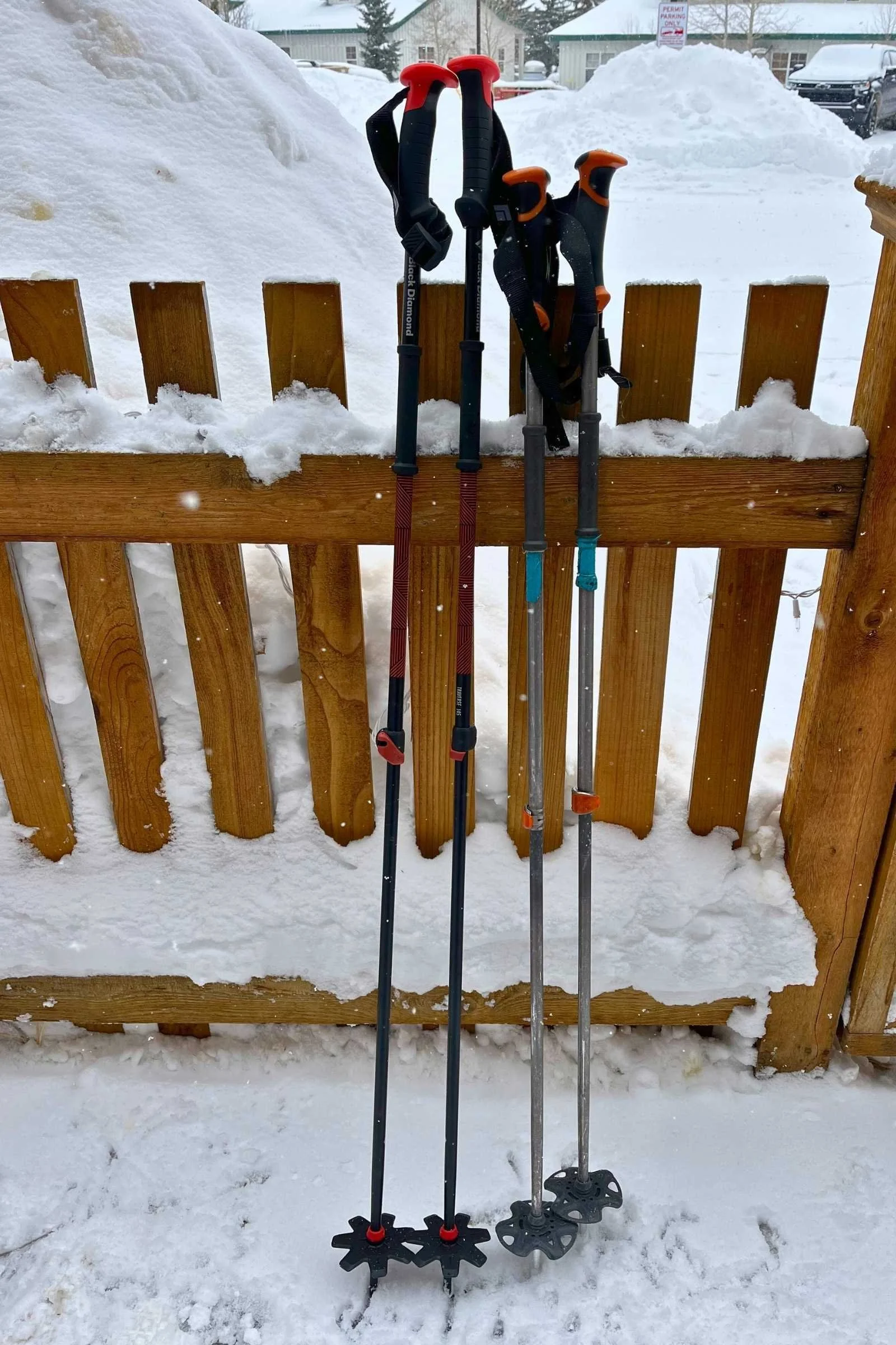   The newest version of the Black Diamond Traverse pole (left) next to the author’s 10-year-old pair (right) .  By Stasia Stockwell  