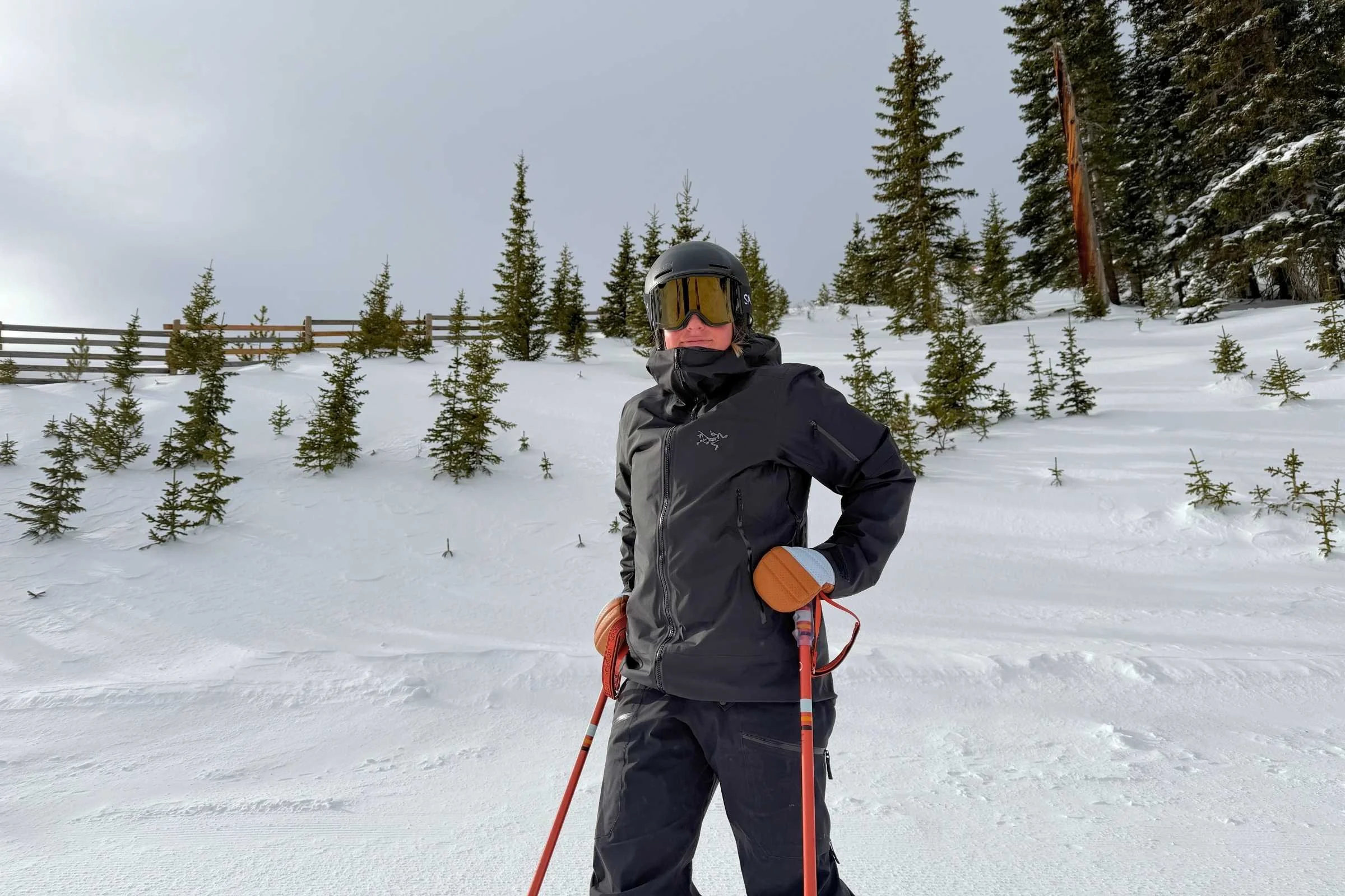   Skiing in the Arc’teryx Sentinel ski jacket  